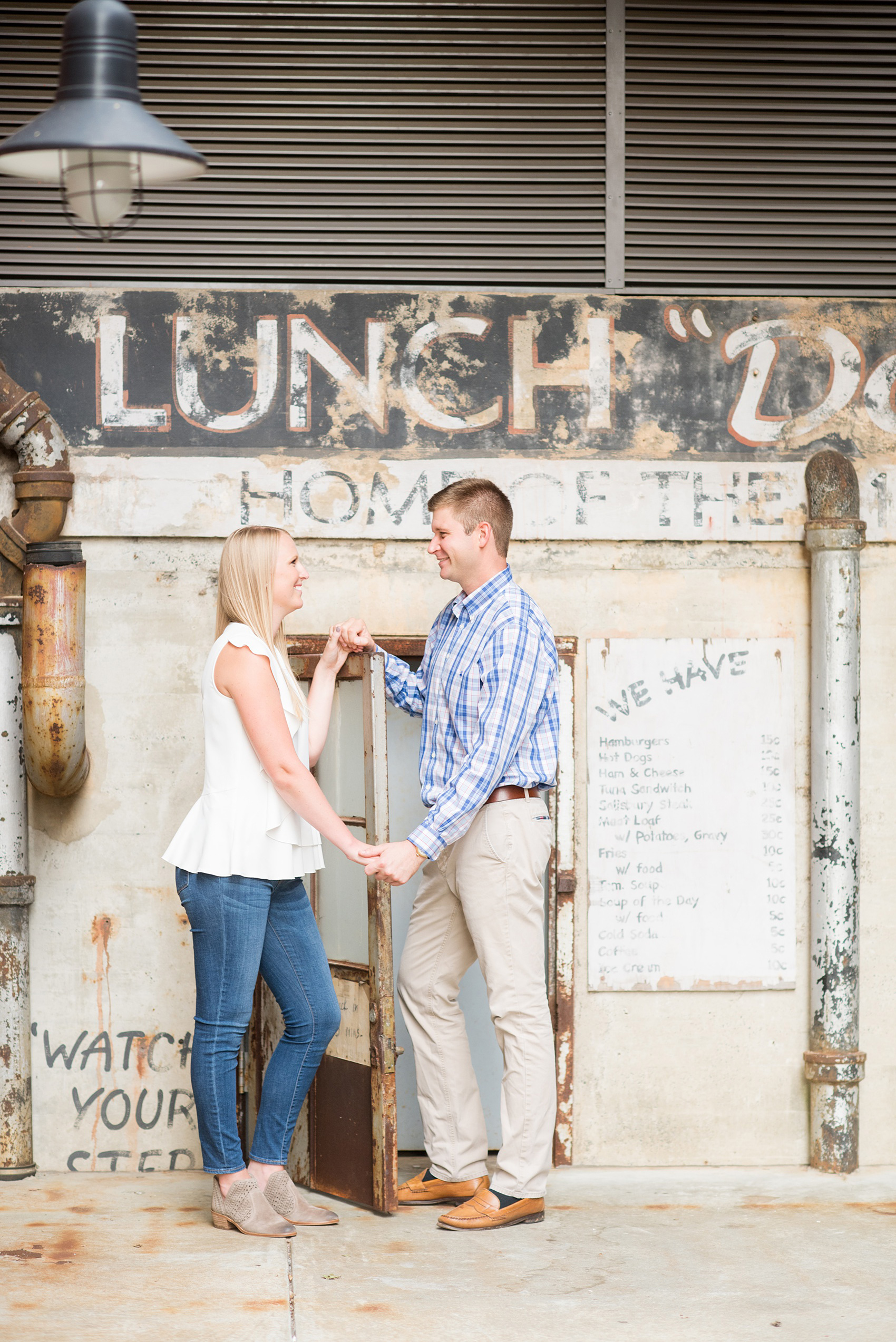 Mikkel Paige Photography photos from an engagement session at Durham's American Tobacco Campus in North Carolina. 
