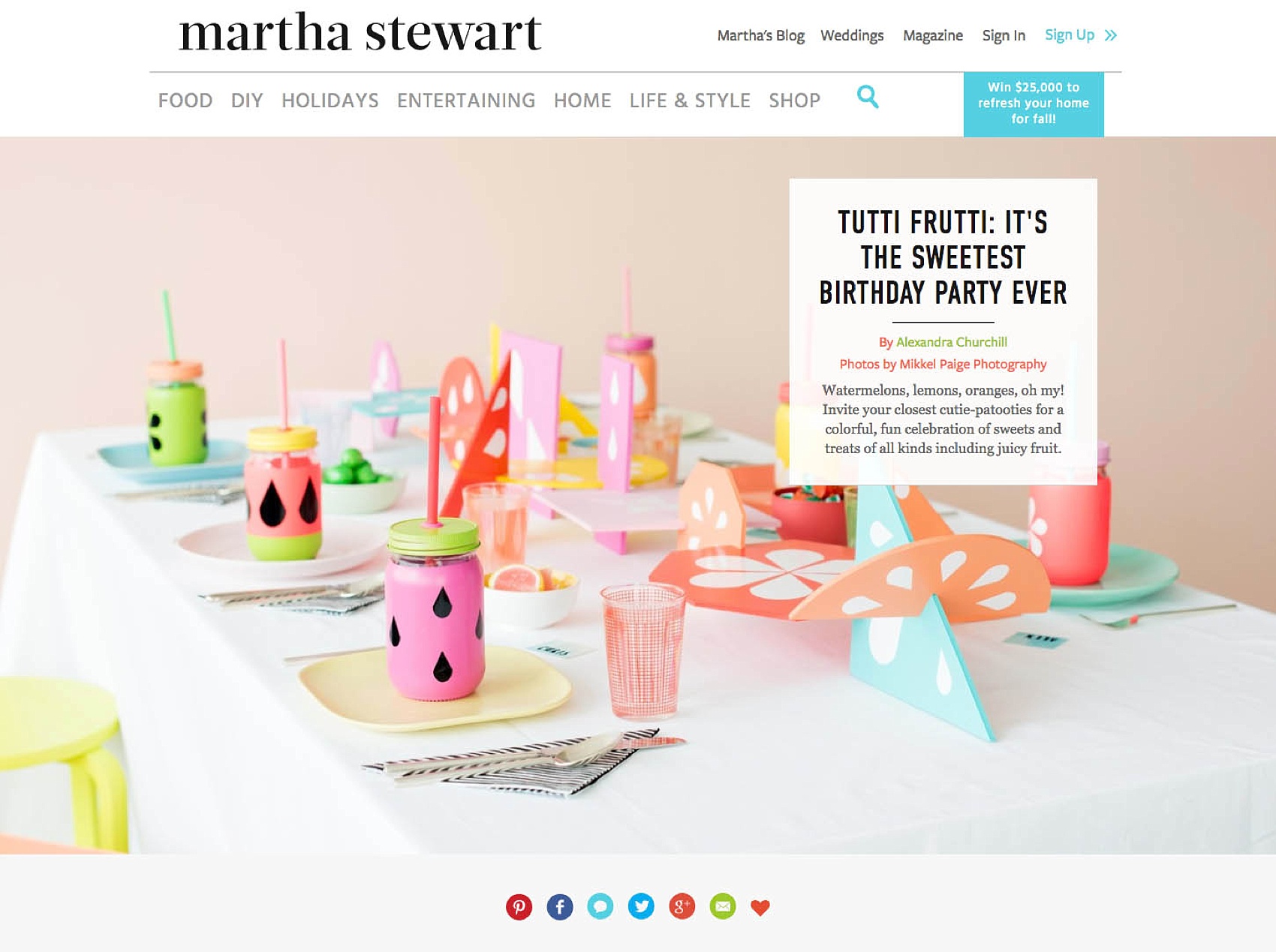 Mikkel Paige Photography photos of a Tutti Frutti theme birthday party. Featured on Martha Stewart.