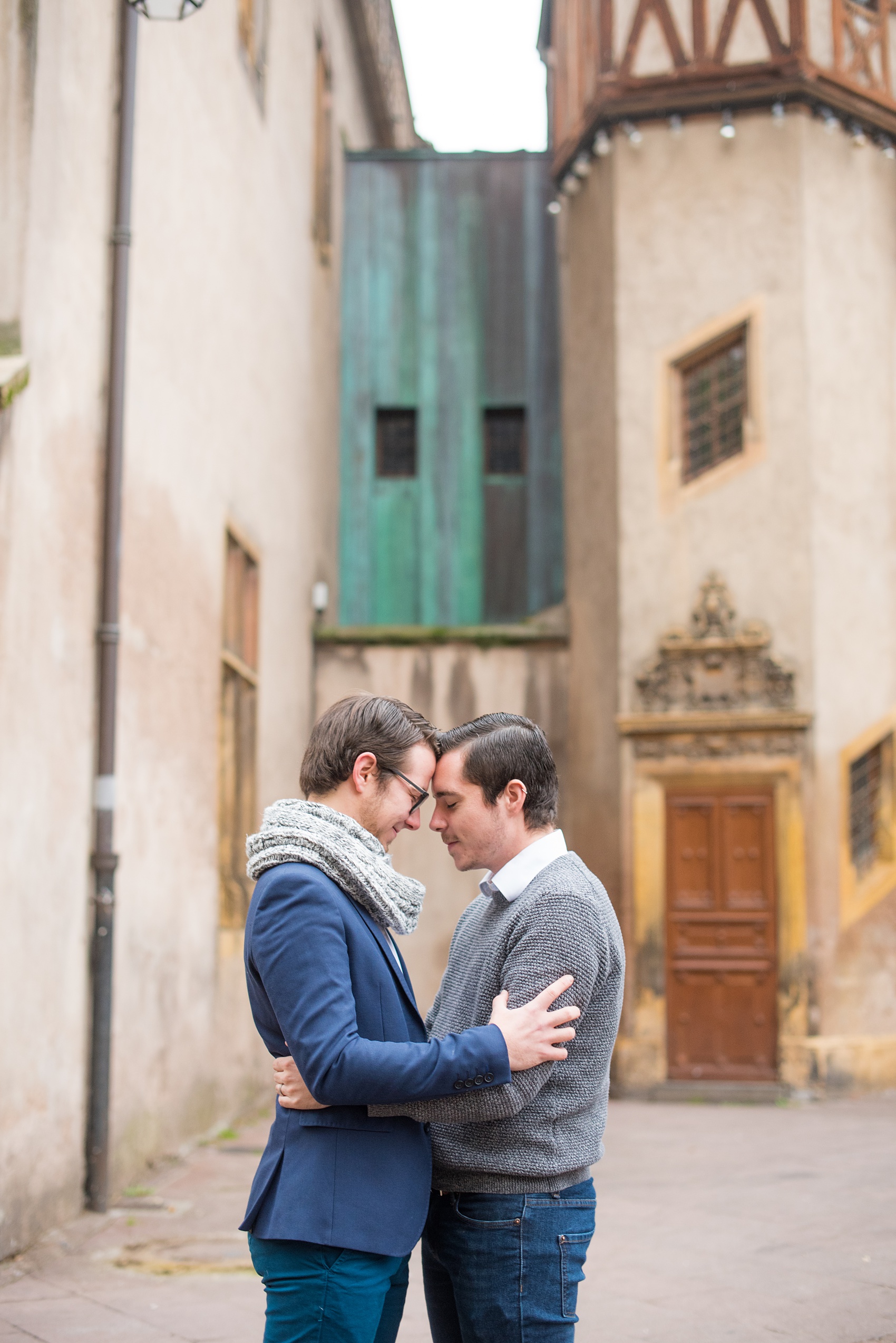 Mikkel Paige Photography pictures of an engagement session in Colmar, France in the Alsace region. Photo of a same sex couple in the historic city center.