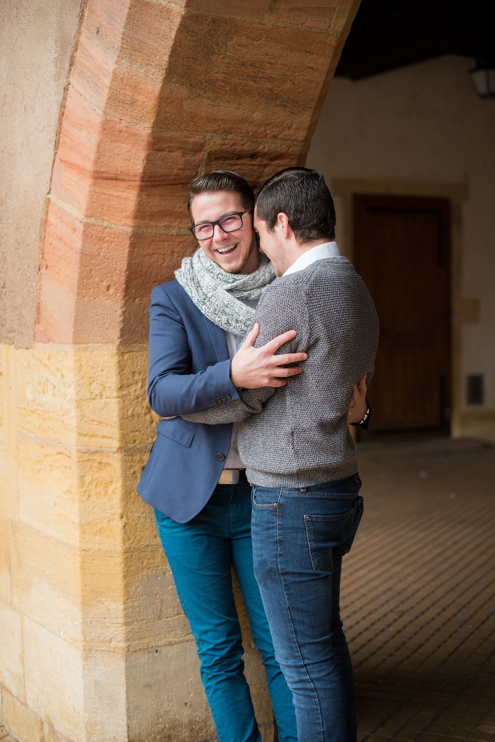 Mikkel Paige Photography pictures of an engagement session in Colmar, France in the Alsace region. Photo of the same sex/gay couple in the colorful, historic village.