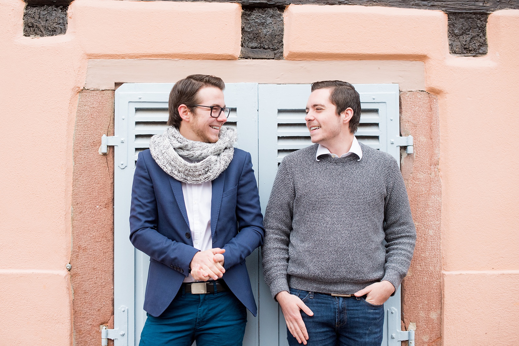 Mikkel Paige Photography pictures of an engagement session in Colmar, France in the Alsace region. Photo of a same sex couple in the historic city center.