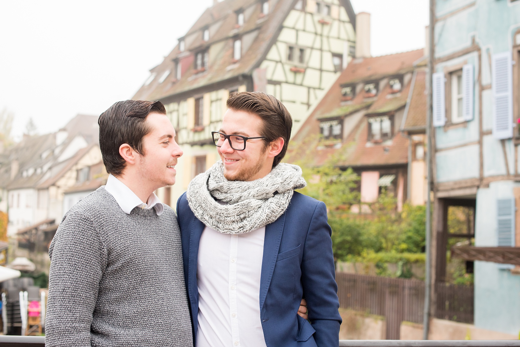 Mikkel Paige Photography pictures of an engagement session in Colmar, France in the Alsace region. Photo of a same sex couple in Little Venice.