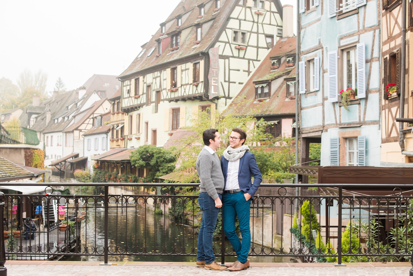 Mikkel Paige Photography pictures of an engagement session in Colmar, France in the Alsace region. Photo of a same sex couple in Little Venice.