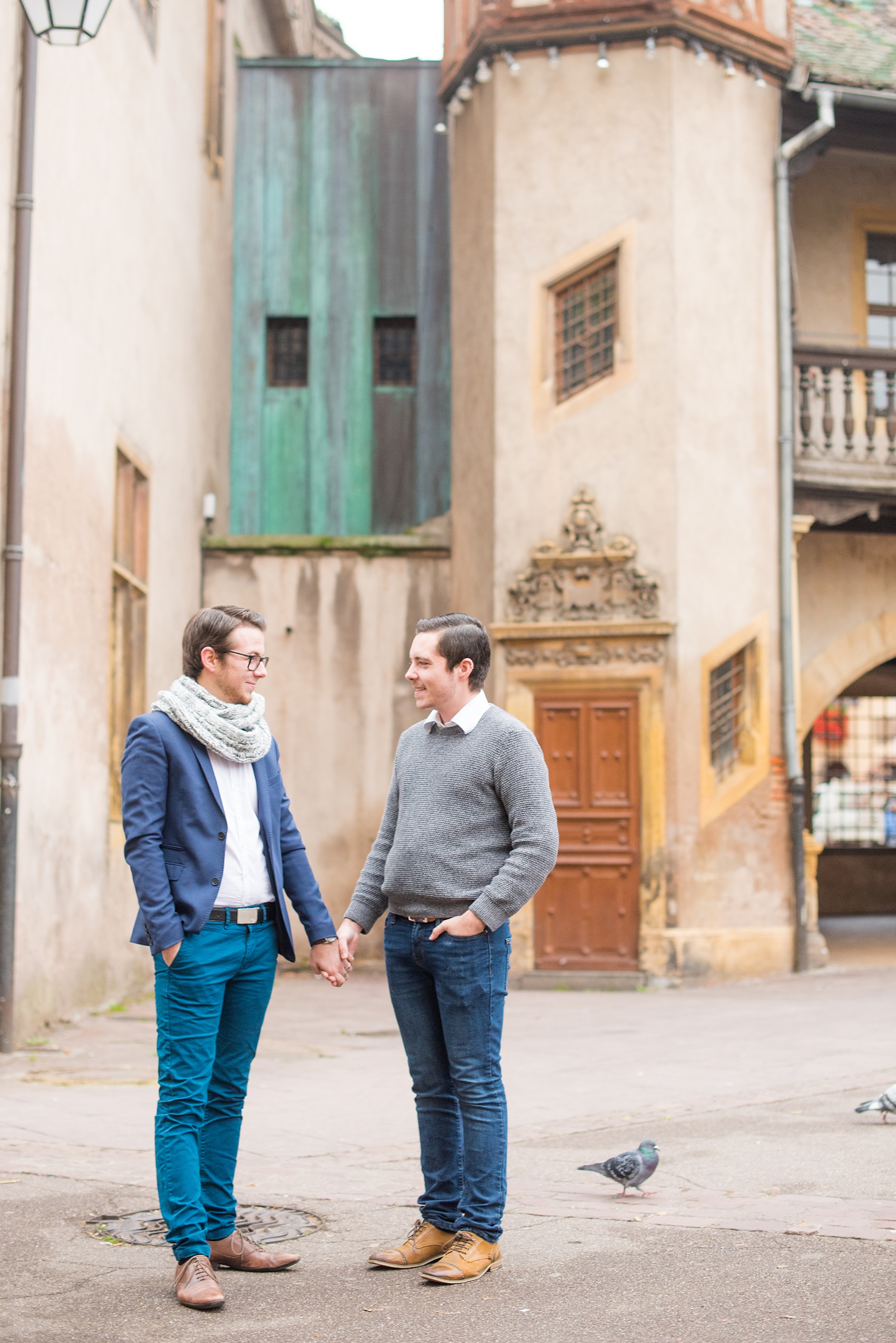 Mikkel Paige Photography pictures of an engagement session in Colmar, France in the Alsace region. Photo of a same sex couple in the historic city center.