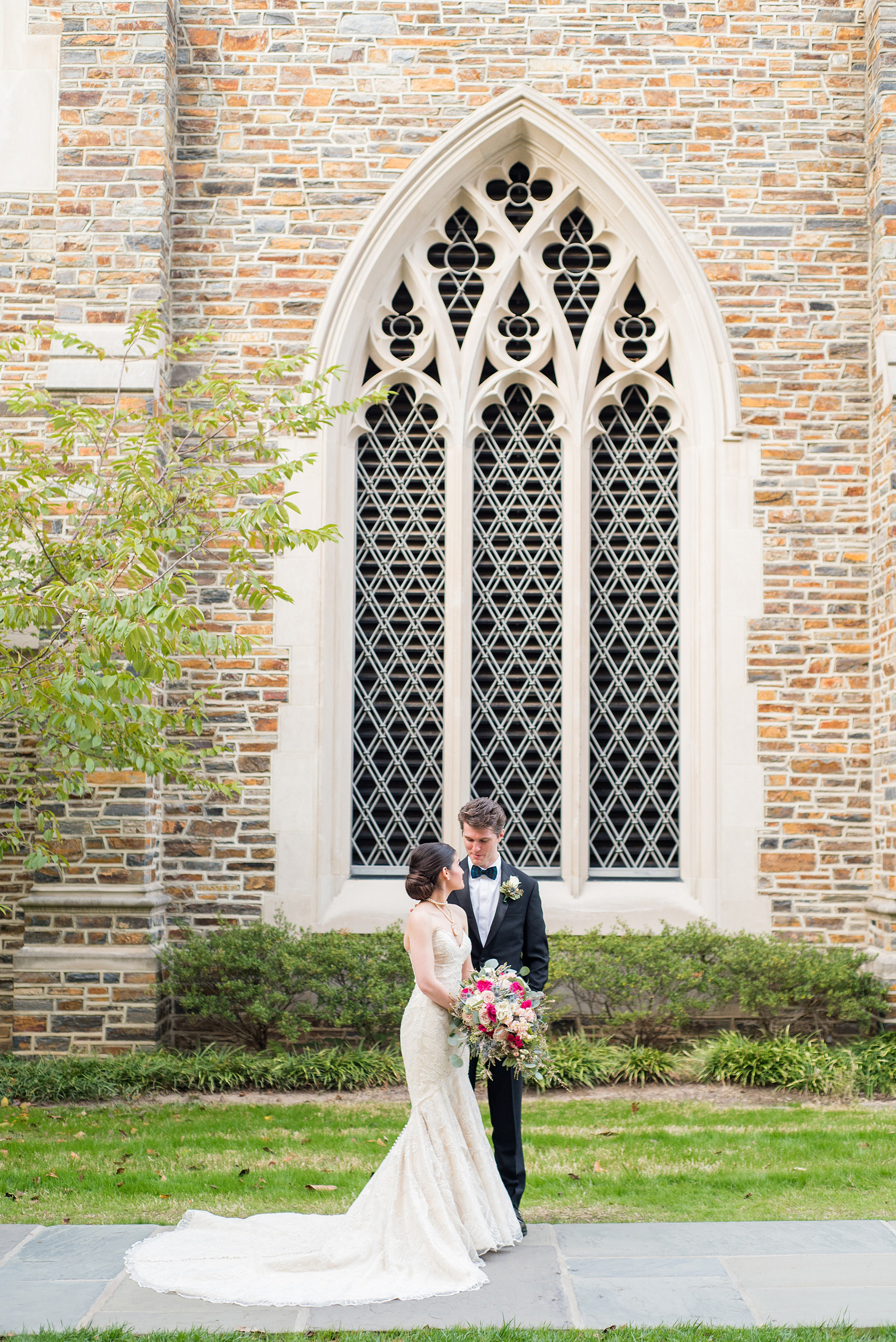 Mikkel Paige Photography photo of a wedding in Chapel Hill at Duke Chapel. Bride and groom with the gothic architecture.