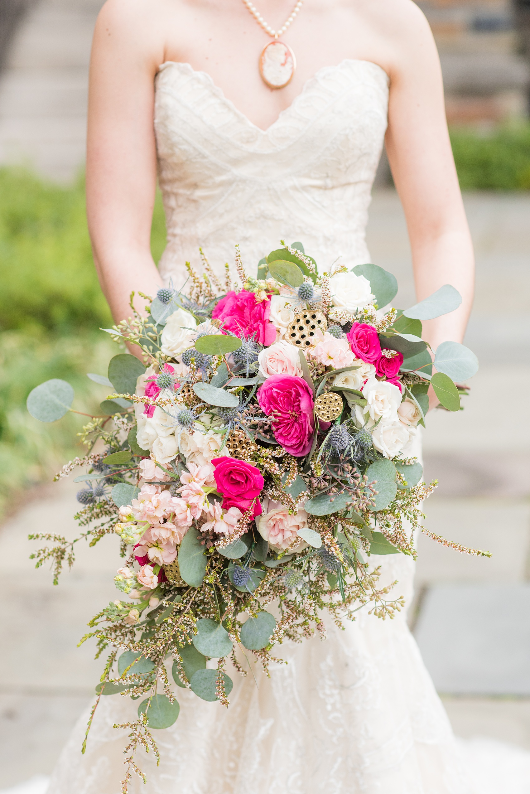 Mikkel Paige Photography photo of a wedding in Chapel Hill at Duke Chapel. Detail picture of the bride's fall teardrop bouquet.