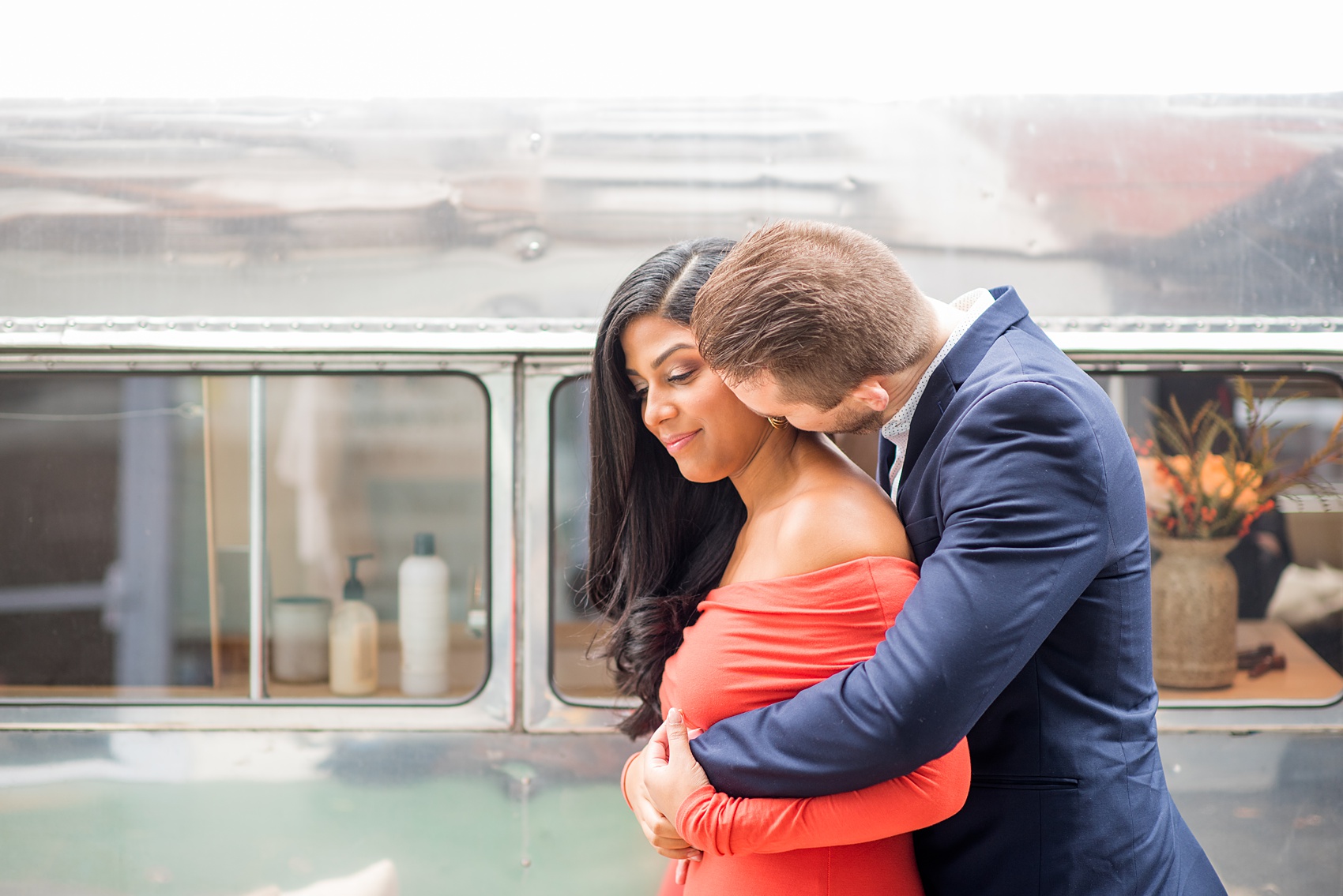 Mikkel Paige Photography pictures of an engagement session in Tribeca. Airstream photo with the couple in formal wear.