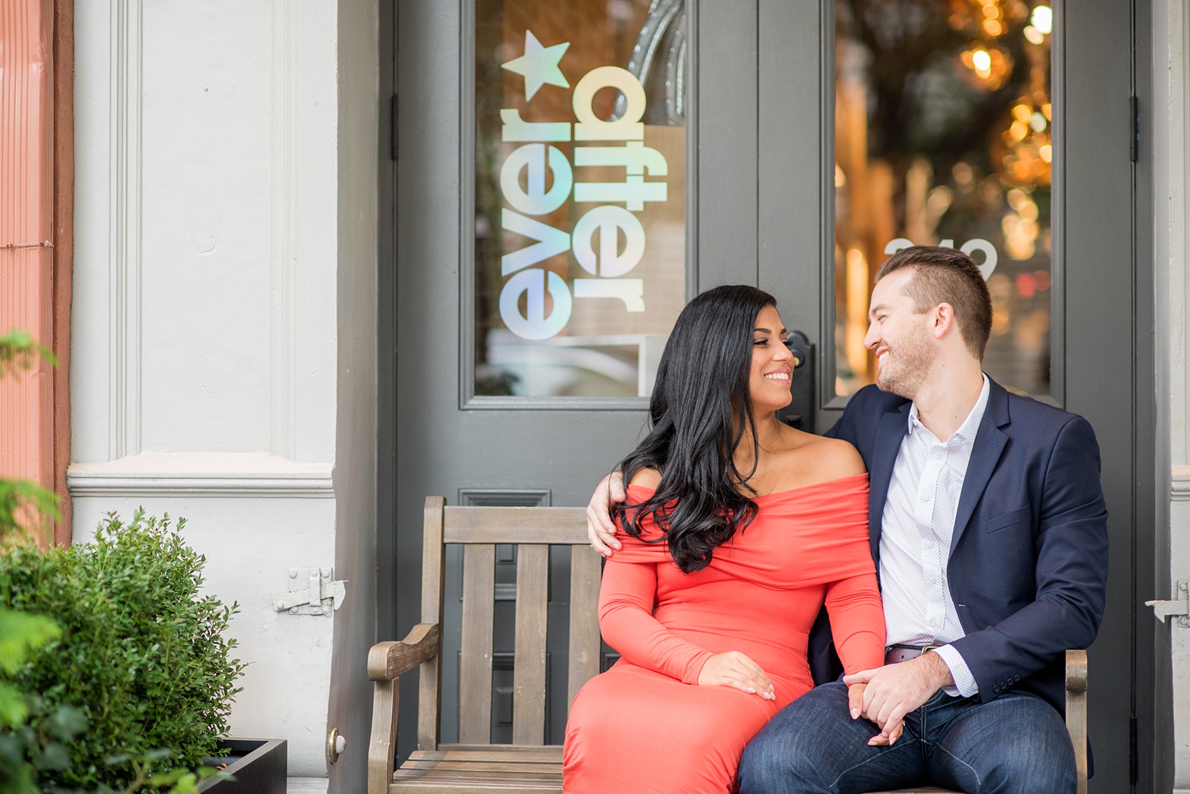 Mikkel Paige Photography pictures of an engagement session in Tribeca. A photo of the couple with "Ever After" letters.