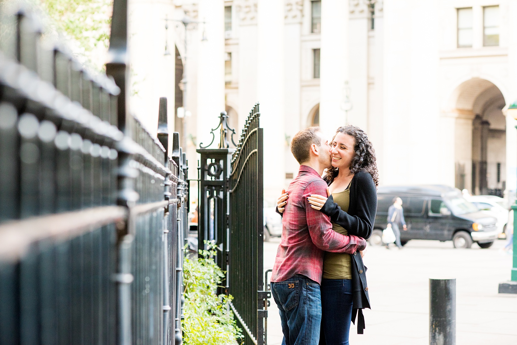 Mikkel Paige Photography engagement photos in lower manhattan near City Hall and the Brooklyn Bridge.