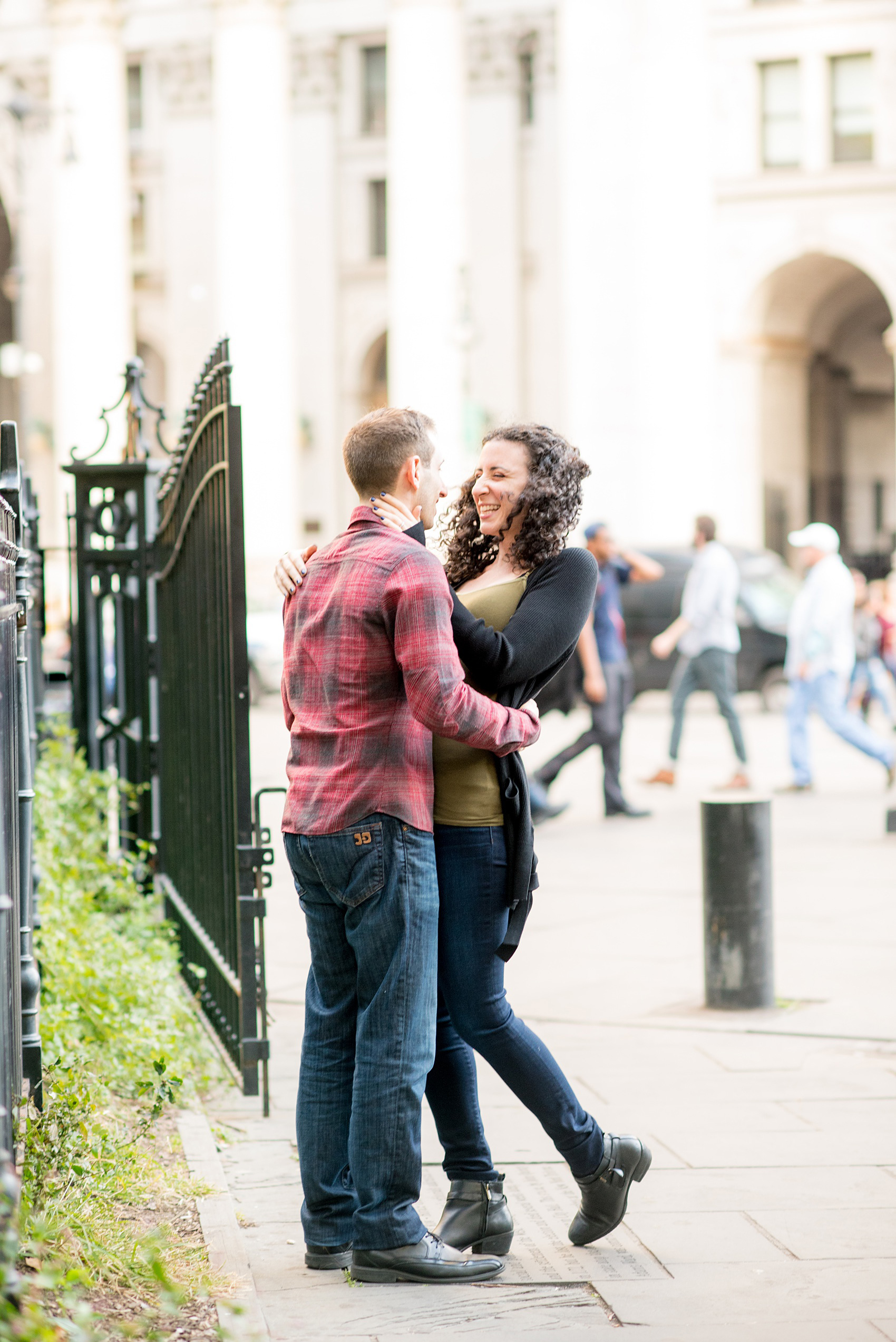 Mikkel Paige Photography engagement photos in lower manhattan near City Hall and the Brooklyn Bridge.