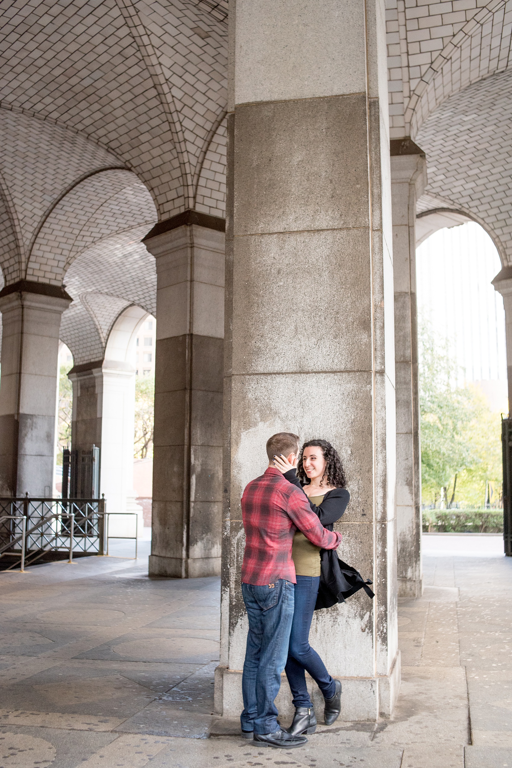 Mikkel Paige Photography engagement photos in lower manhattan near City Hall and the Brooklyn Bridge.