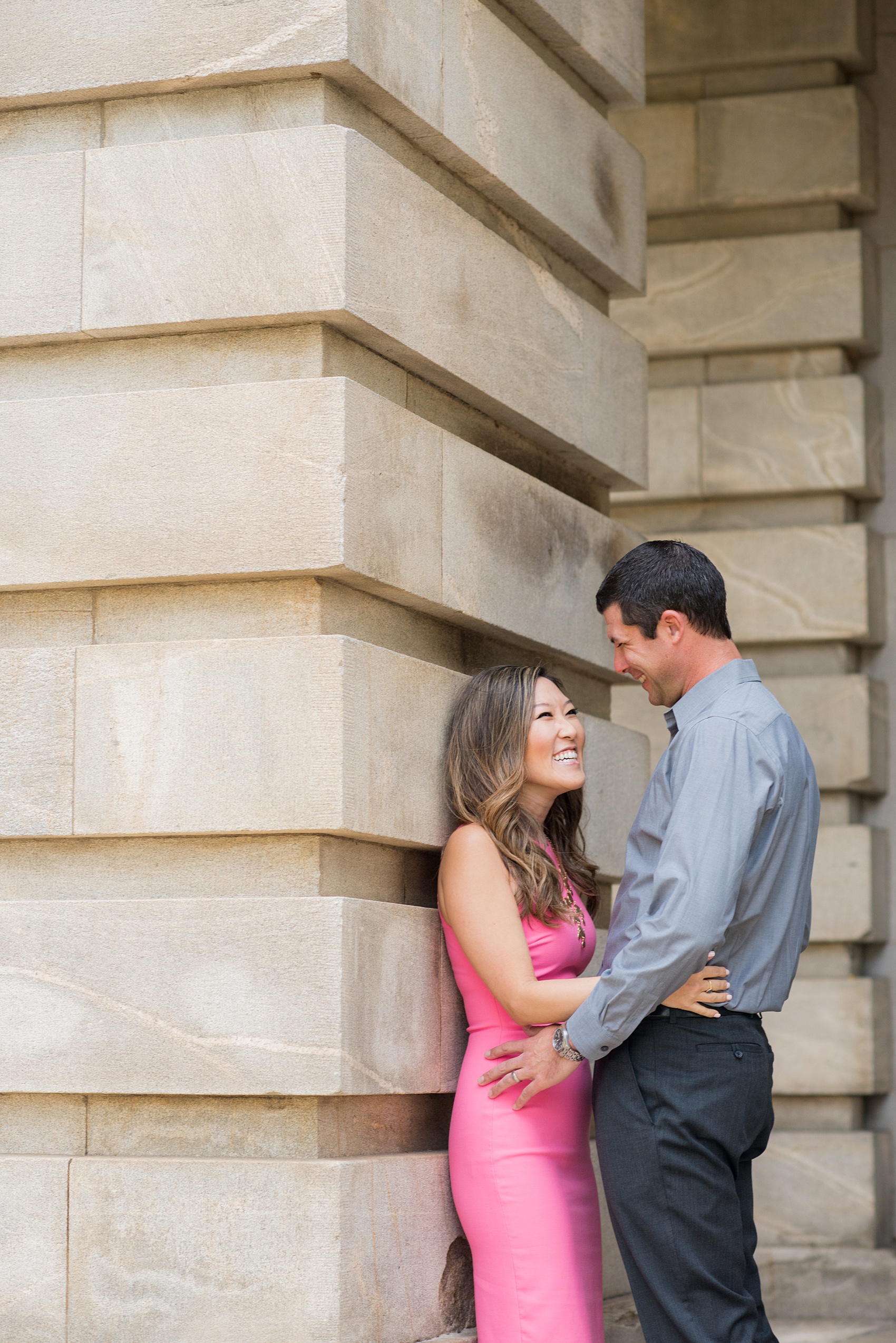 Colorful photos during a fall, autumn season engagement session. Iconic architecture captured at the state capitol. Taken by Mikkel Paige Photography in an urban city setting. Click through to see more from this vibrant, unique photography session.