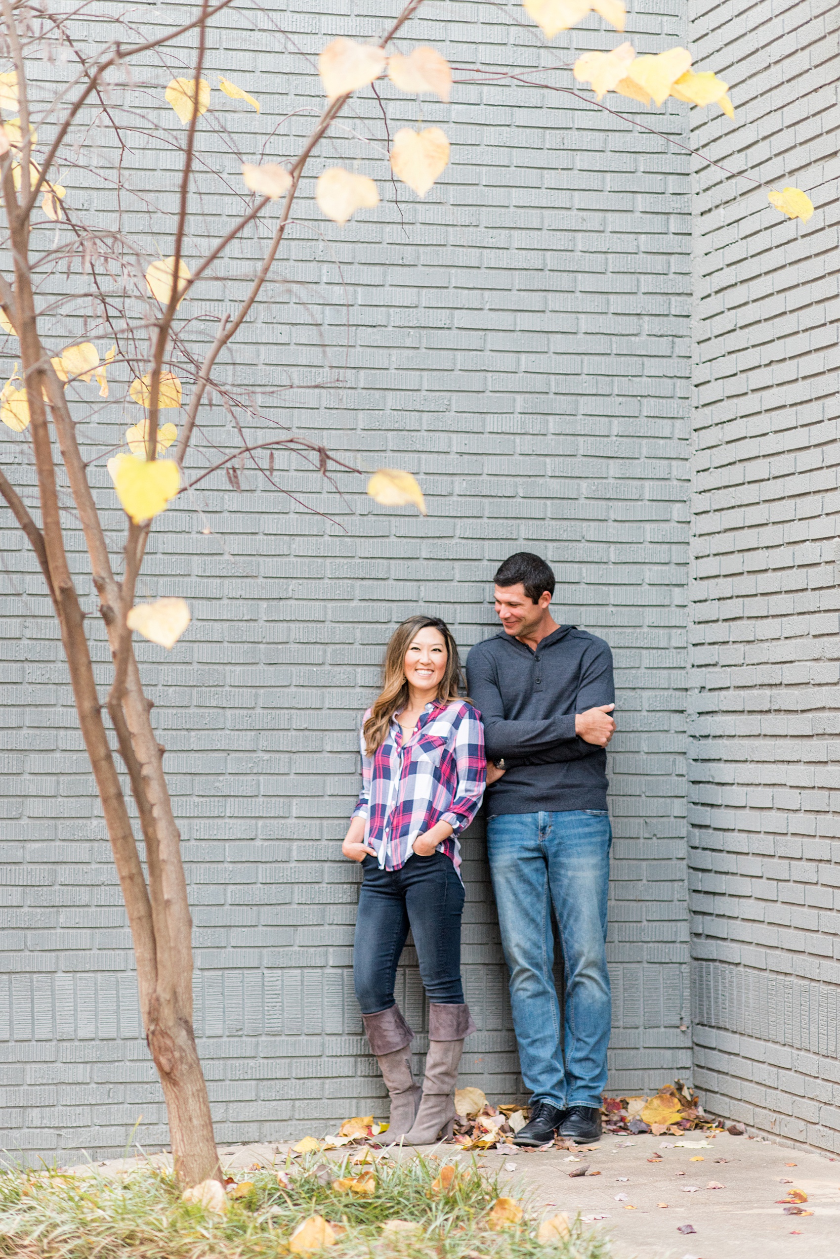 Colorful photos taken during a fall, autumn season engagement anniversary session. Images taken by Mikkel Paige Photography in an urban city setting. Click through to see more from this vibrant, unique photography session with lots of fun colors, street art murals and ideas for outfits!