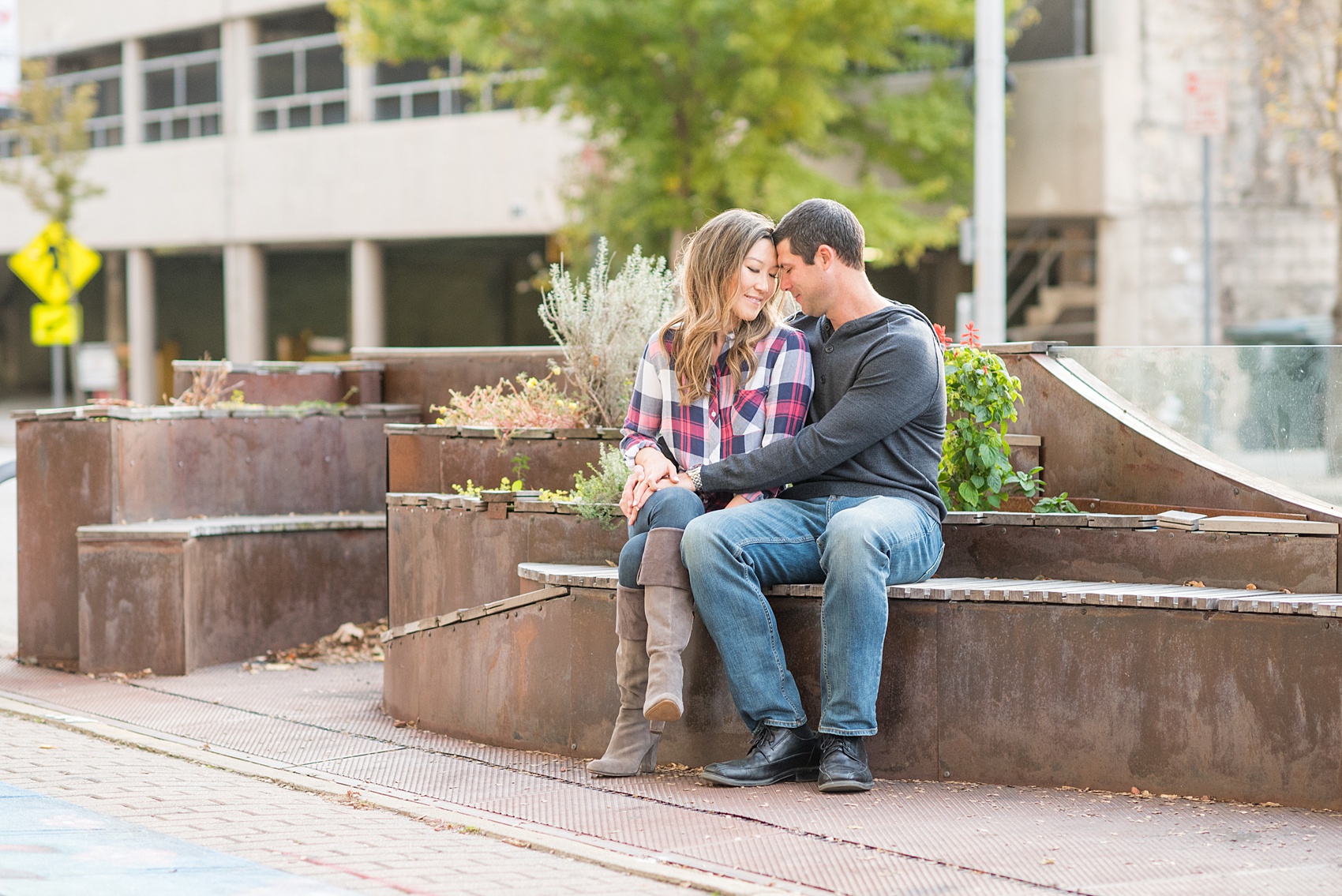 Colorful photos taken during a fall, autumn season engagement anniversary session. Images taken by Mikkel Paige Photography in an urban city setting. Click through to see more from this vibrant, unique photography session with lots of fun colors, street art murals and ideas for outfits!