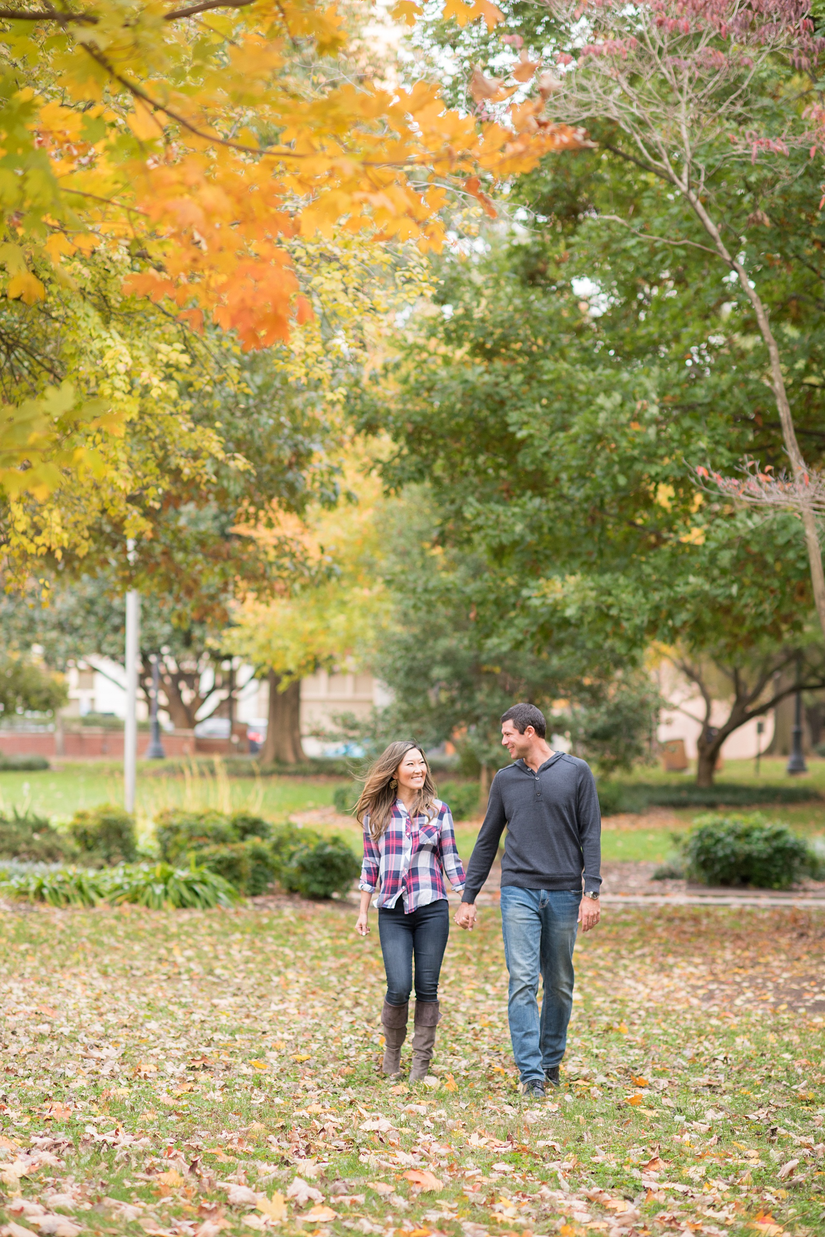 Colorful photos taken during a fall, autumn season engagement anniversary session. Images taken by Mikkel Paige Photography in an urban city setting. Click through to see more from this vibrant, unique photography session with lots of fun colors, street art murals and ideas for outfits!