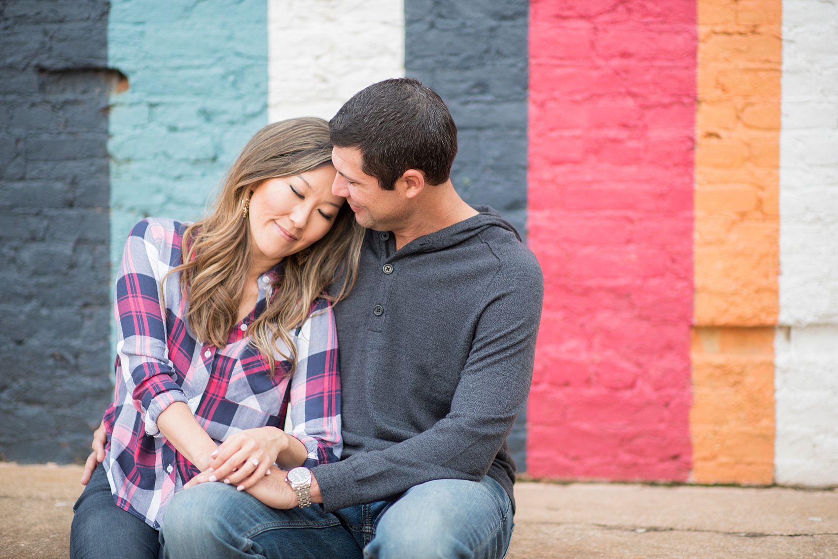 Colorful photos taken during a fall, autumn season engagement anniversary session. Images taken by Mikkel Paige Photography in an urban city setting. Click through to see more from this vibrant, unique photography session with lots of fun colors, street art murals and ideas for outfits!