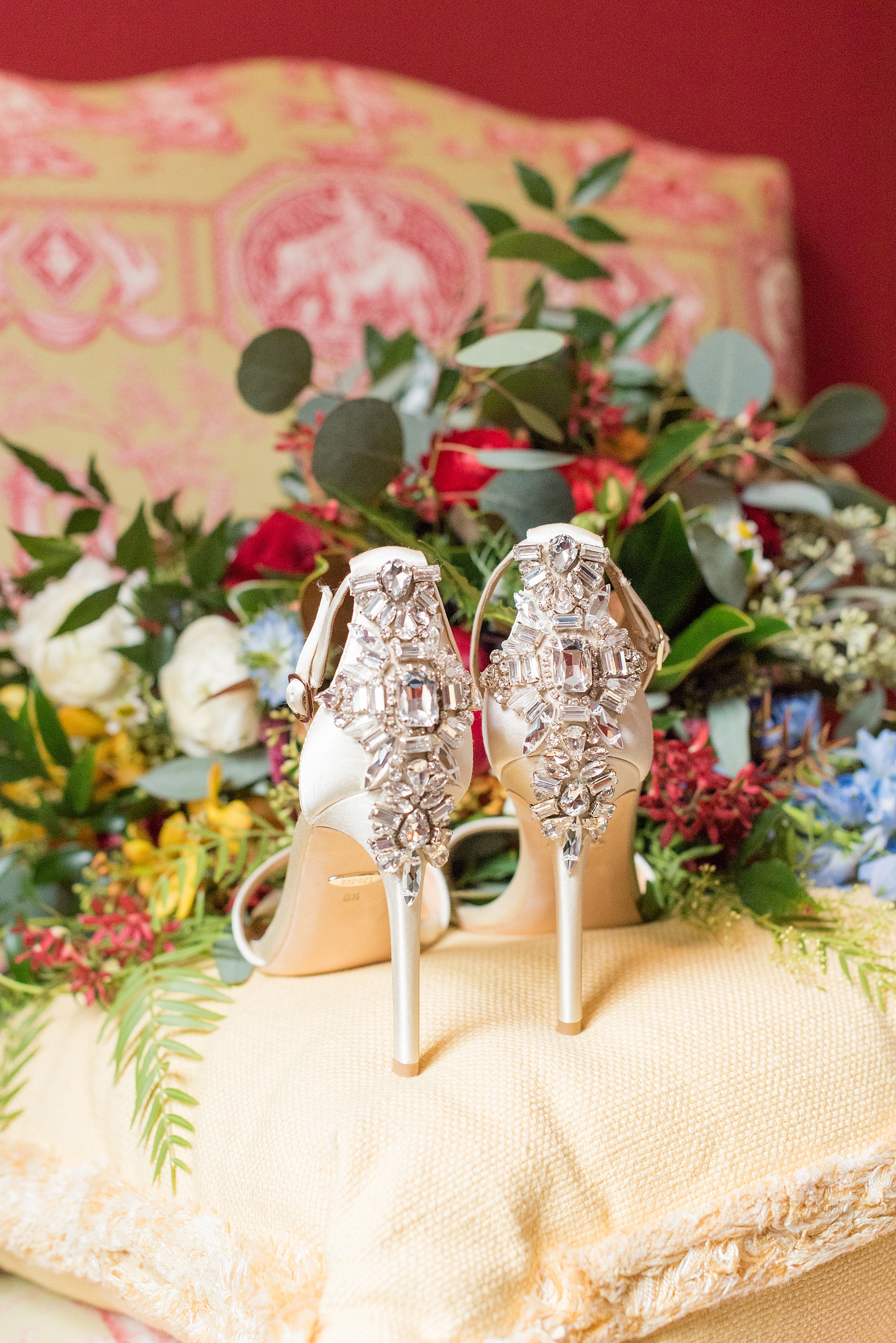 Beautiful wedding photos at The Carolina Inn at Chapel Hill, North Carolina by Mikkel Paige Photography. Detail photo of the bride's sparkly wedding shoe heels.