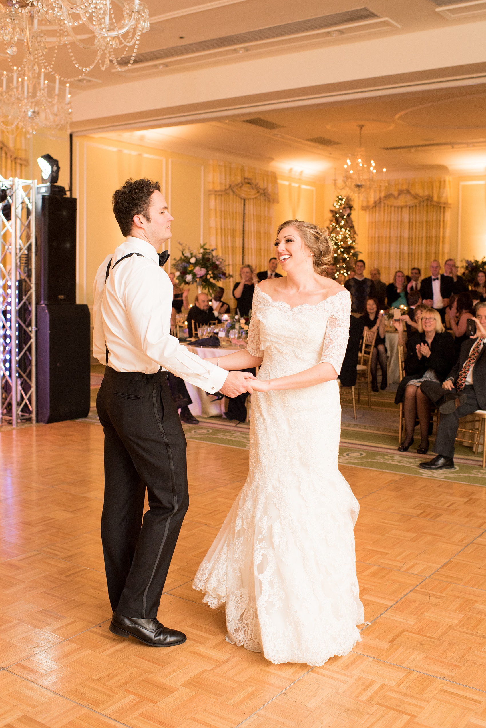 Beautiful wedding photos at The Carolina Inn at Chapel Hill, North Carolina by Mikkel Paige Photography. Picture of the bride and groom's choreographed first dance. Planning by McLean Events. Click through to see the rest of this gorgeous winter wedding! #thecarolinainn #snowywedding