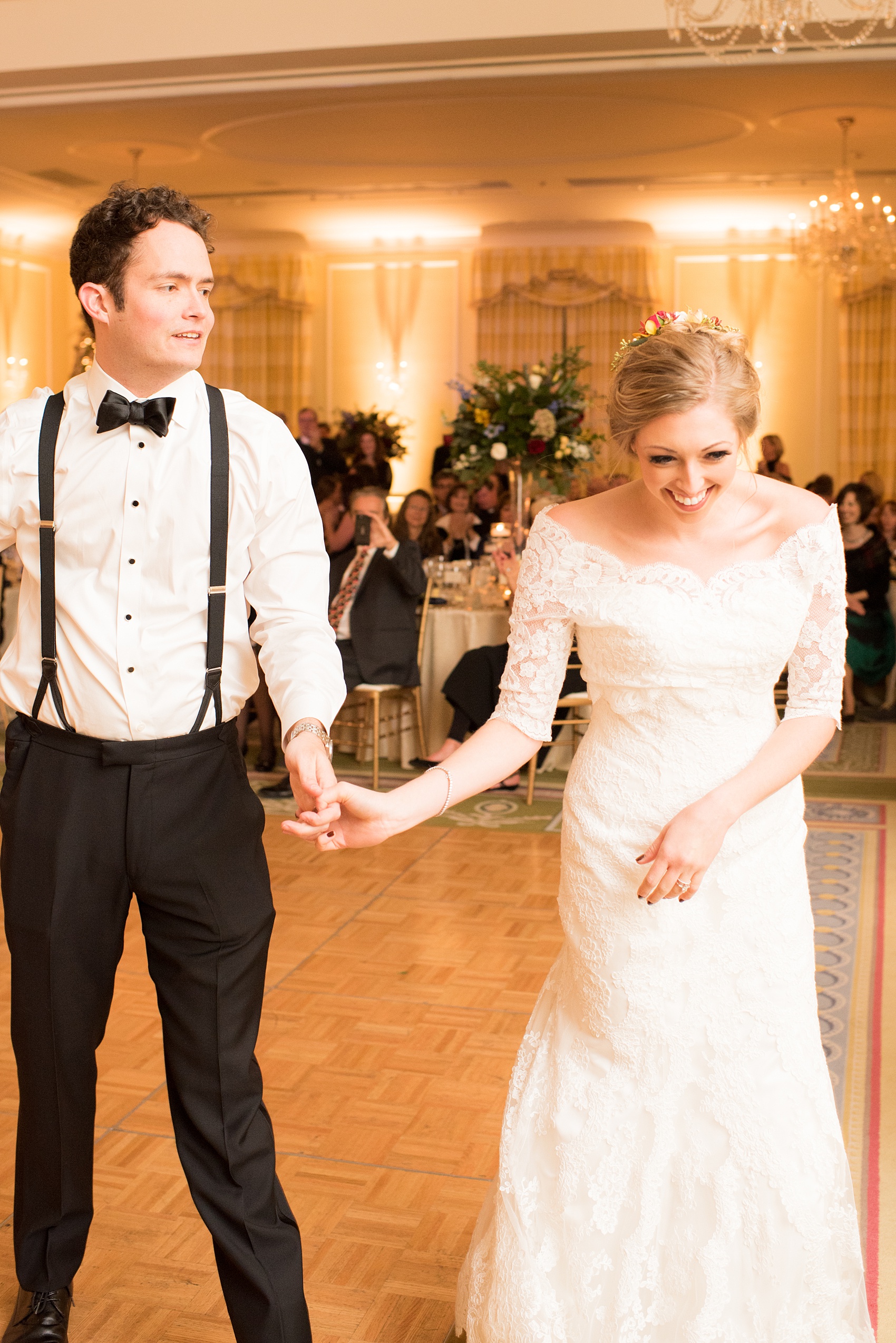 Beautiful wedding photos at The Carolina Inn at Chapel Hill, North Carolina by Mikkel Paige Photography. Picture of the bride and groom's choreographed first dance. Planning by McLean Events. Click through to see the rest of this gorgeous winter wedding! #thecarolinainn #snowywedding