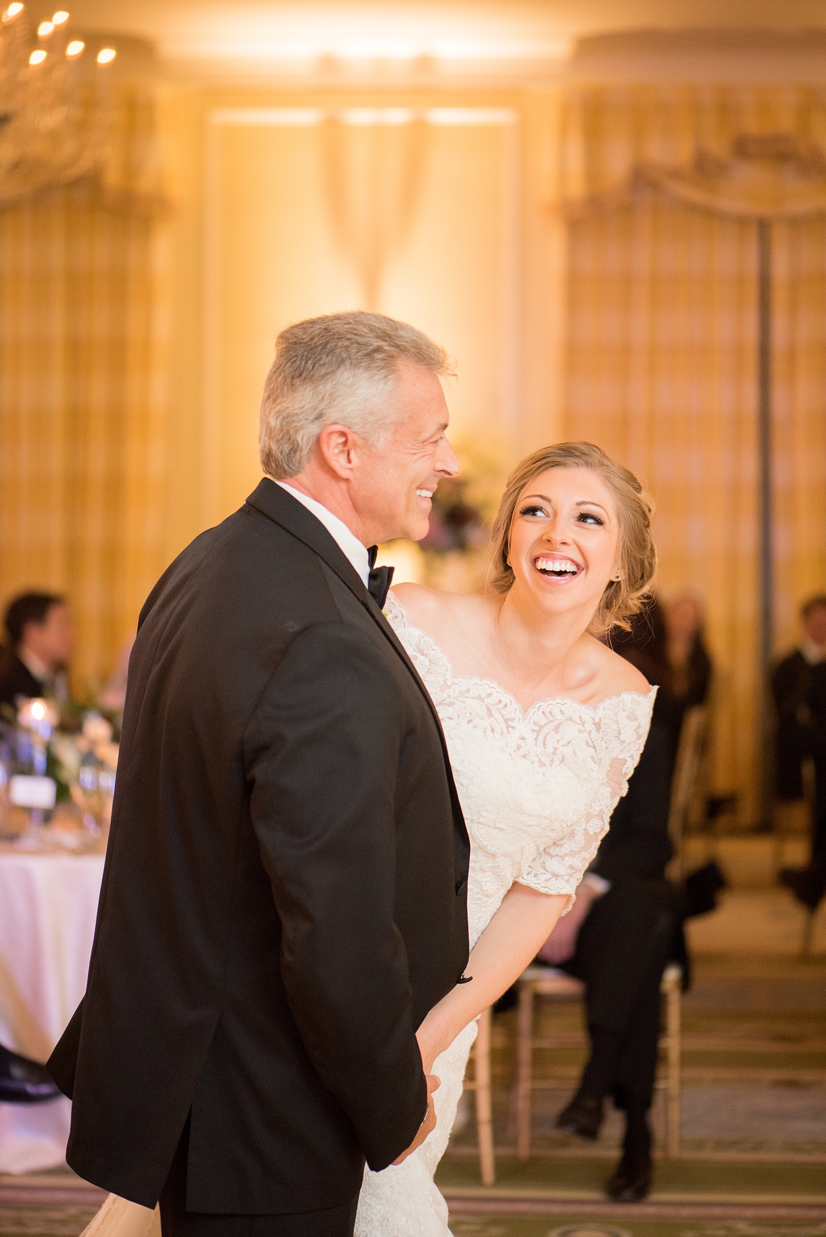 Beautiful wedding photos at The Carolina Inn at Chapel Hill, North Carolina by Mikkel Paige Photography. Picture of the bride and father of the bride's choreographed dance. Planning by McLean Events. Click through to see the rest of this gorgeous winter wedding! #thecarolinainn #snowywedding