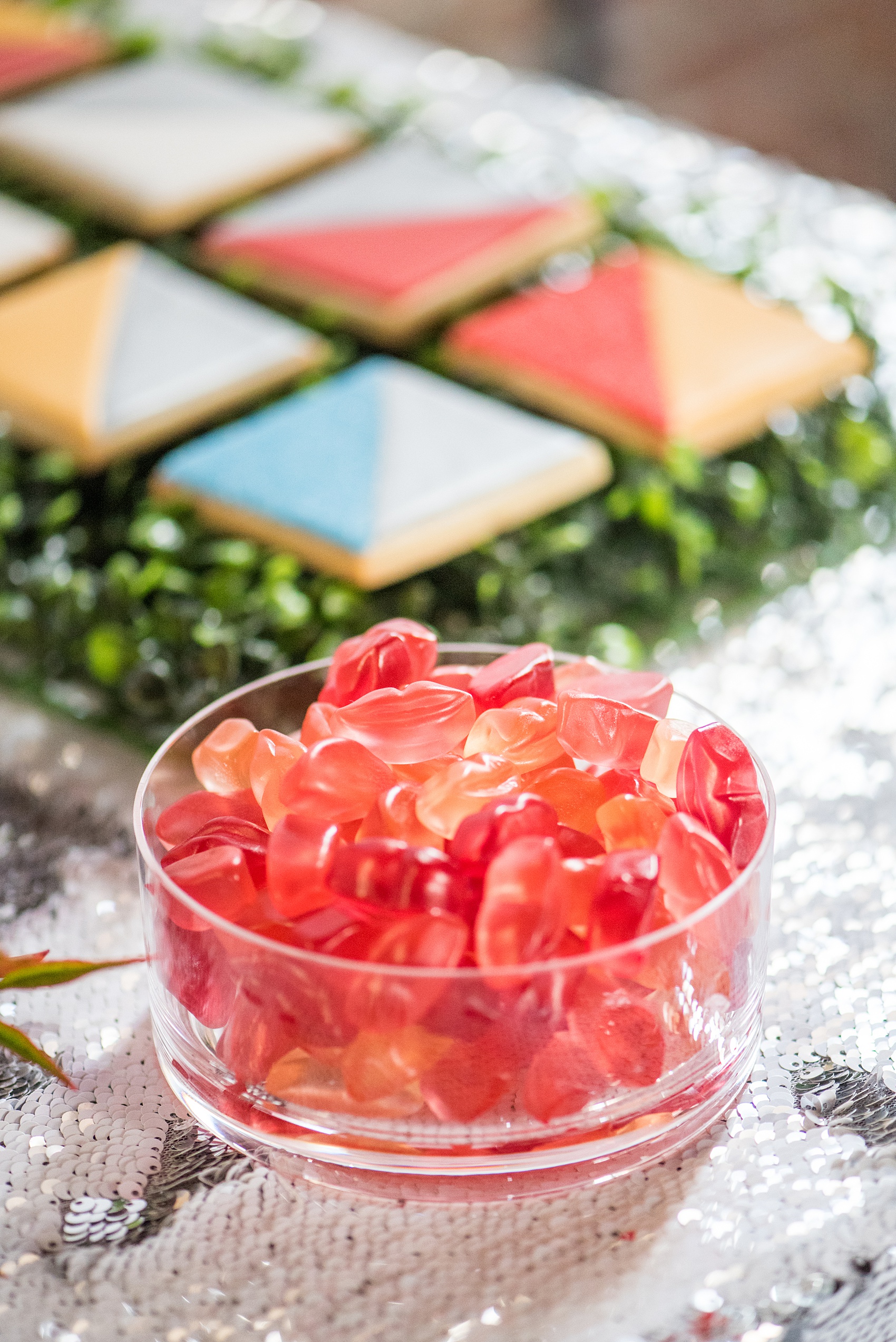 Mikkel Paige Photography images of a wedding at the Green Building in Brooklyn, New York. This same sex, gay marriage styled shoot was created by Color Pop Events. The dessert table included spicy lips from Sugarfina and cookies from Sweet Dani B.