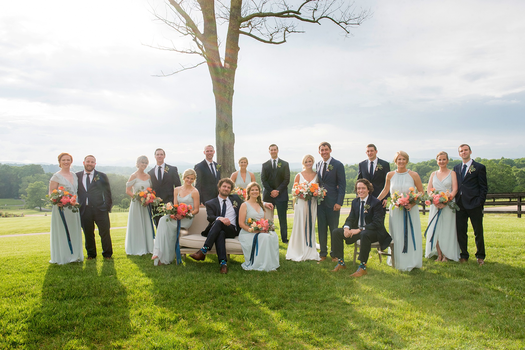 Charlottesville wedding photos by Mikkel Paige Photography at the Lodge at Mount Ida Farm. This Virginia venue is perfect for brides and grooms looking for a beautiful farm reception space. It’s green, romantic, and easy to dress up with flowers or keep simple! The wedding party looked elegant with the groomsmen in navy blue suits, succulent boutonnieres, and bridesmaids wore mismatched mint green gowns with colorful bouquets. Click through for the complete post from this May event! Planning by @vivalevent and flowers by @apassarelli of Meristem Floral. #Charlottesville #mountidafarm #lodgeatmountida #CharlottesvilleVA #CharlottesvilleVirginia #Charlottesvillewedding #Charlottesvilleweddingphotographer #mikkelpaige #MeristemFloral #VivaLEvent