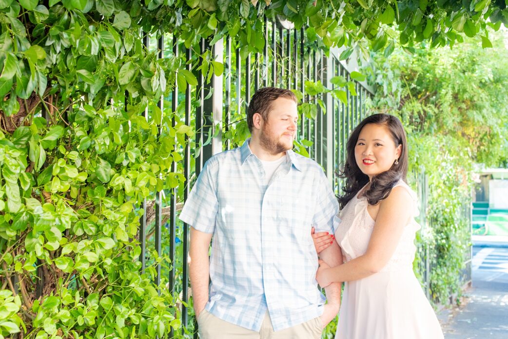 Engagement photos and colorful ideas for a shoot in the Lower East Side by Mikkel Paige Photography. These creative pictures with an interracial couple (and the bride's amazing makeup!) in an urban environment in downtown NYC will have you wanting to see more...be sure to click through to see the entire shoot! #mikkelpaige #EngagementPhotos #engagementshoot #EngagementPictures