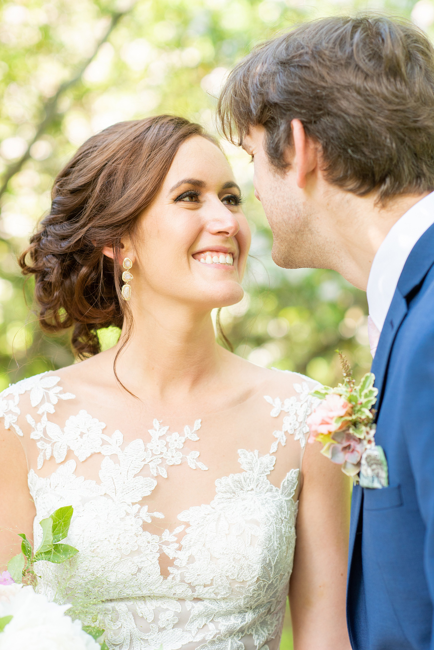 A summer wedding at Olde Mill Inn, NJ. Photos by Mikkel Paige Photography for an event with pink and blue details. The bride and groom chose to have their photos taken at Cross Estate Gardens, just down the road from this New Jersey Venue. Click through for their complete wedding recap! #OldeMillInn #NJwedding #NJweddingphotographer #mikkelpaige #NewJerseyWeddingVenue #NewJerseyWedding #CrossEstateGardens #brideandgroom 