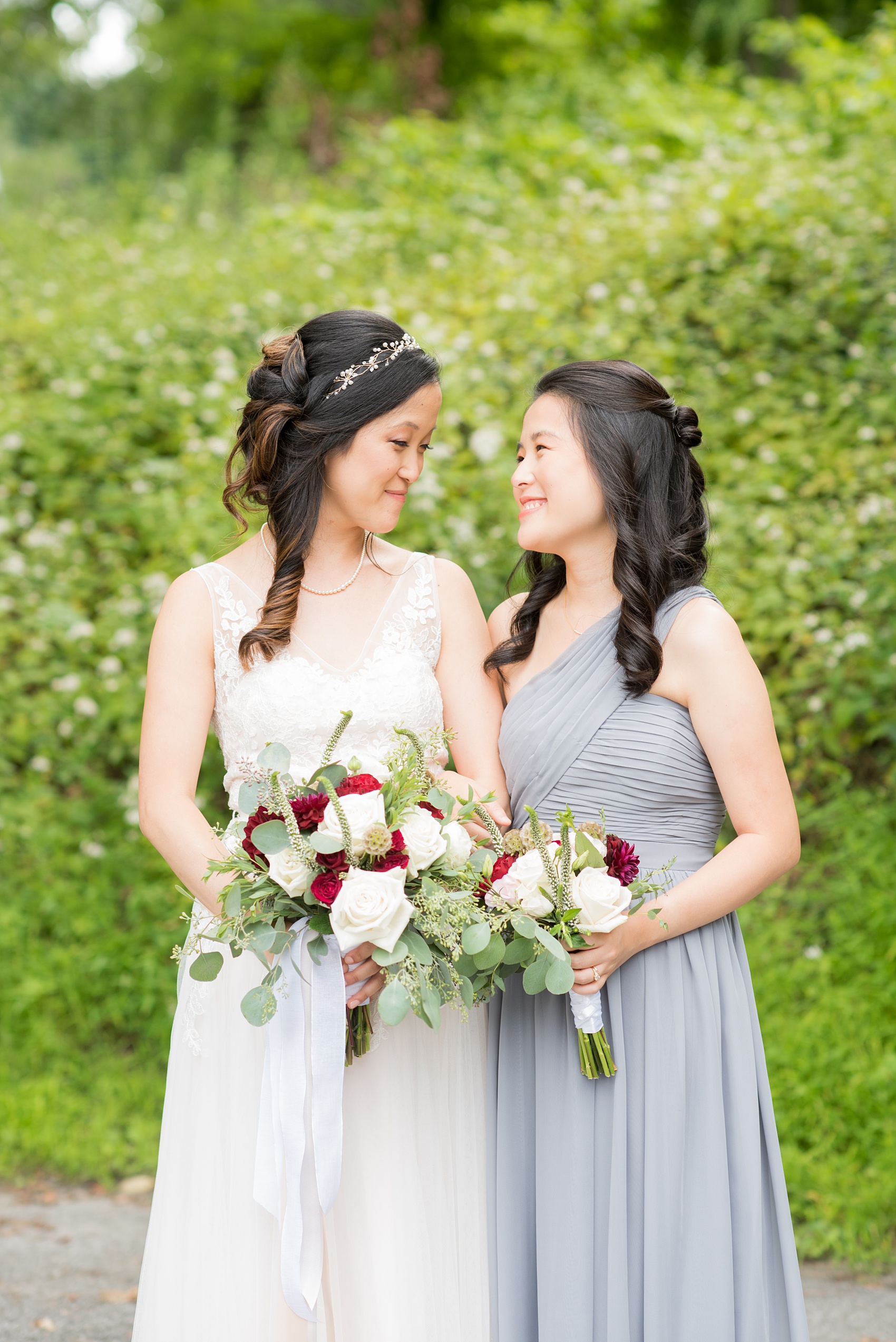 Wedding photos at Crabtree's Kittle House in Chappaqua, New York by Mikkel Paige Photography. This venue in Westchester county was a beautiful location to capture summer bridal party pictures, with the bridesmaids in grey gowns. The historic home is very close to NYC. Click through for more wedding inspiration from their day! #mikkelpaige #CrabtreesKittleHouse #WestchesterWeddingVenues #WestchesterWedding #AsianBride #summerwedding #brideandgroom #weddingparty #bridalparty #greybridesmaidsdresses #greybridesmaidsgowns 