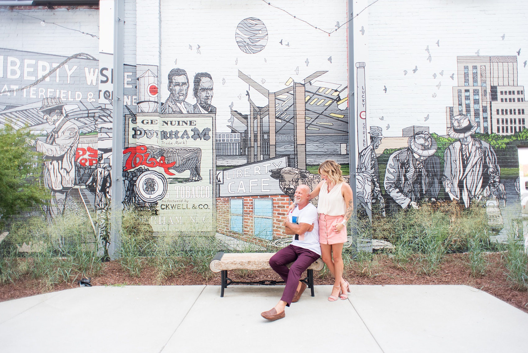 Urban engagement photos in downtown Durham, North Carolina, by Mikkel Paige Photography. #DurhamWeddingPhotographer #RaleighWeddingPhotographer #DurhamEngagementPhotos #urbanengagementphotos #cityengagementsession #cityengagementphotos