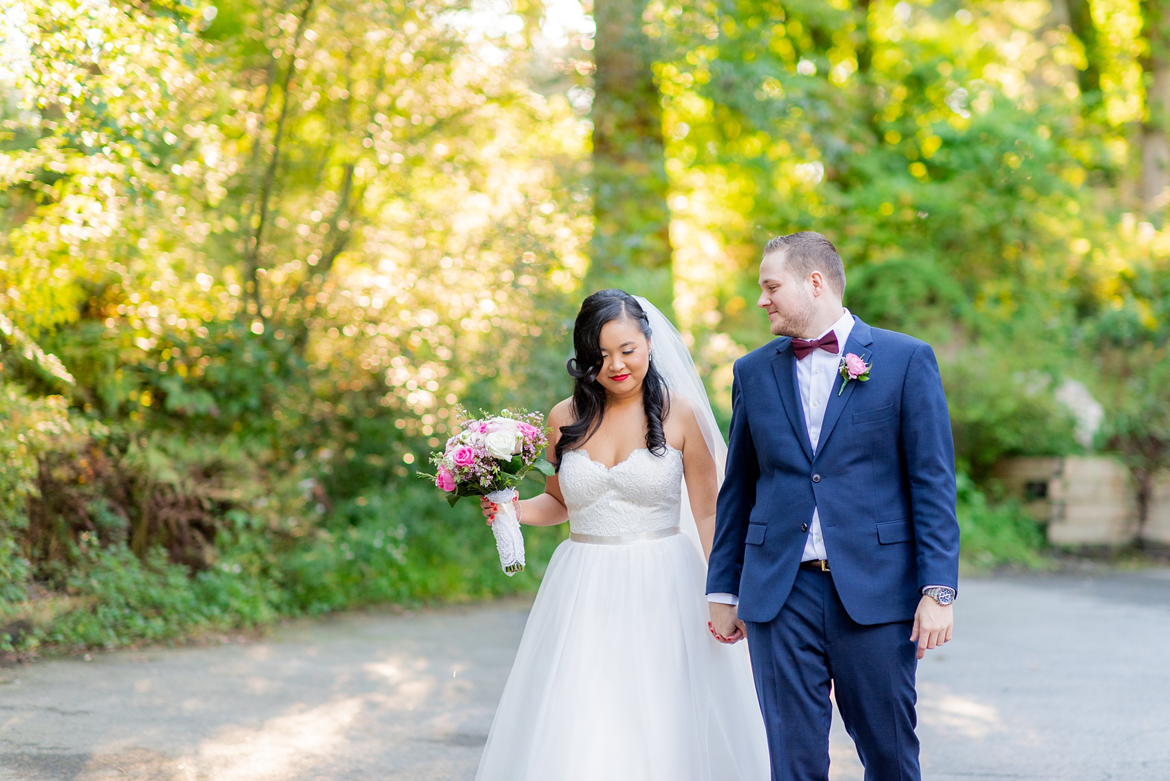 Fall wedding photos at Crabtree's Kittle House in Chappaqua, New York by Mikkel Paige Photography. This venue in Westchester county was the perfect place with a country vibe to capture the bride and groom photos. The bride had timeless style with her strapless lace and tulle dress and the groom wore a custom navy blue suit. Click through for more pictures and ideas from their day! #mikkelpaige #CrabtreesKittleHouse #WestchesterWeddingVenues #WestchesterWedding #SeptemberWedding #brideandgroom