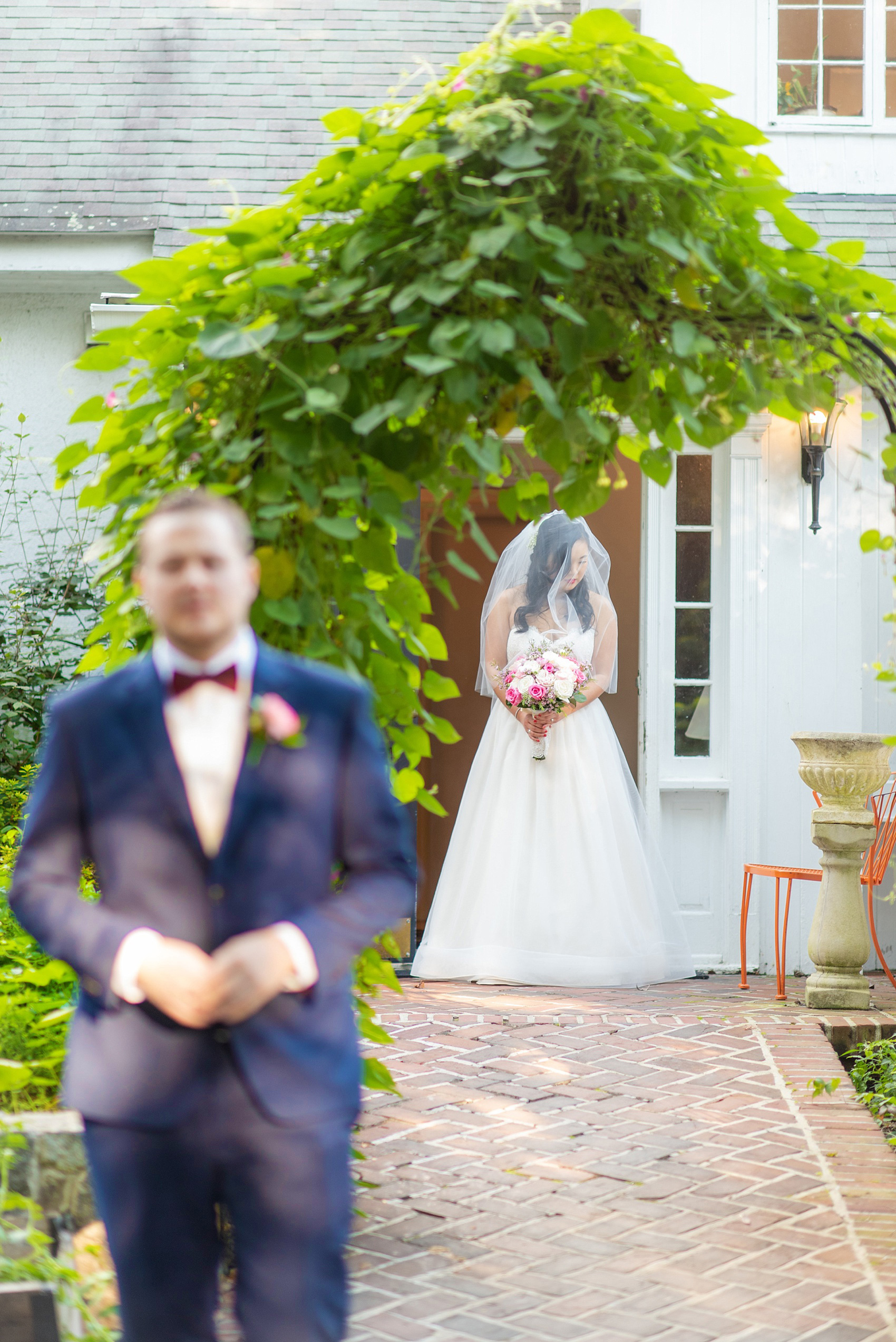 Fall wedding photos at Crabtree's Kittle House in Chappaqua, New York by Mikkel Paige Photography. This venue in Westchester county was the perfect place with a country vibe to capture the bride and groom photos. The bride had timeless style with her strapless lace and tulle dress and the groom wore a custom navy blue suit. Click through for more pictures and ideas from their day! #mikkelpaige #CrabtreesKittleHouse #WestchesterWeddingVenues #WestchesterWedding #SeptemberWedding #brideandgroom