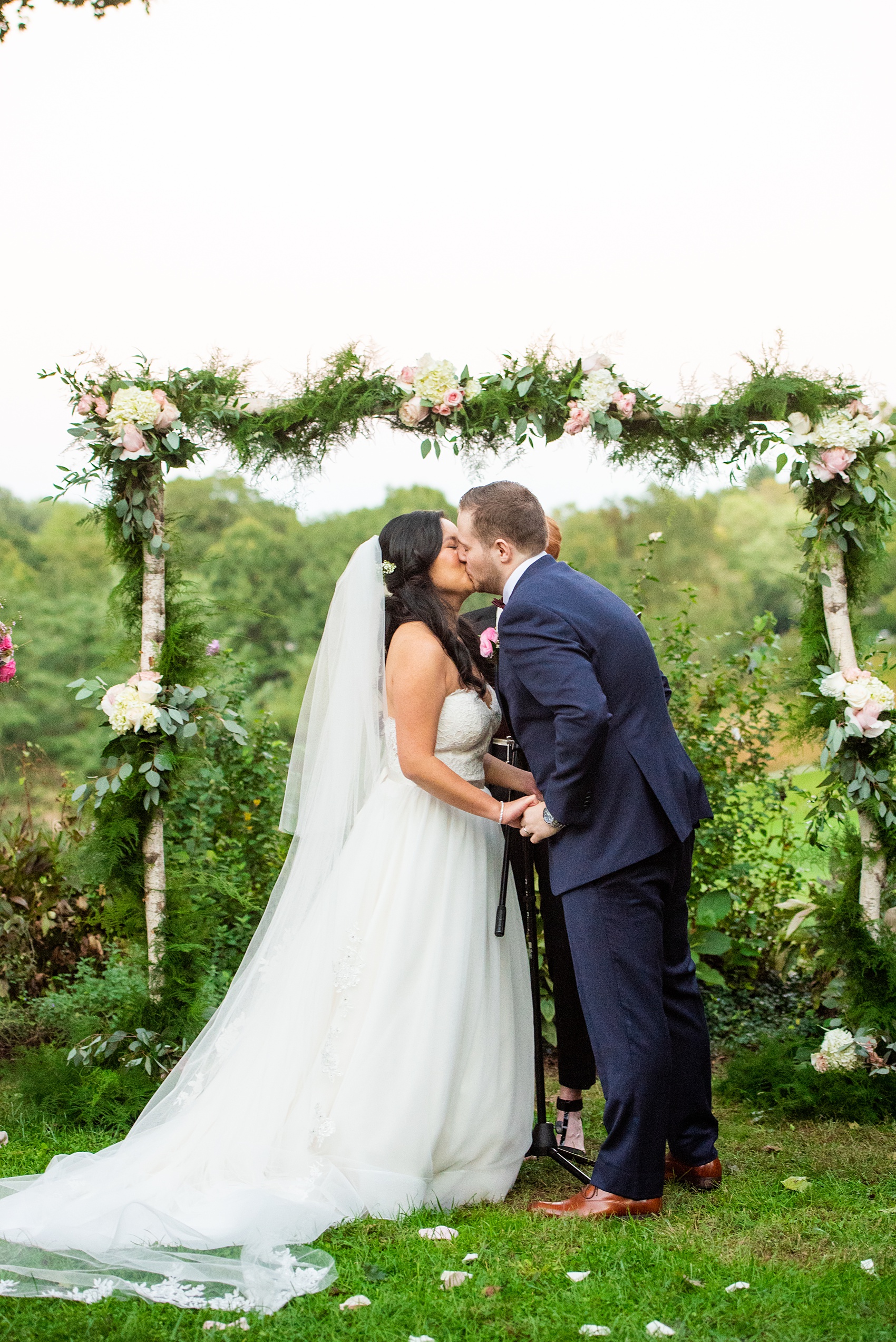 Wedding photos at Crabtree's Kittle House in Chappaqua, New York by Mikkel Paige Photography. This venue in Westchester county is a beautiful location for an outdoor September wedding. The couple’s ceremony overlooked an awesome fall landscape and custom chalkboard sign welcomed guests. Click through for more inspiration from their day! #mikkelpaige #CrabtreesKittleHouse #WestchesterWeddingVenues #WestchesterWedding #SeptemberWedding #weddingceremony #outdoorceremony #firstkiss