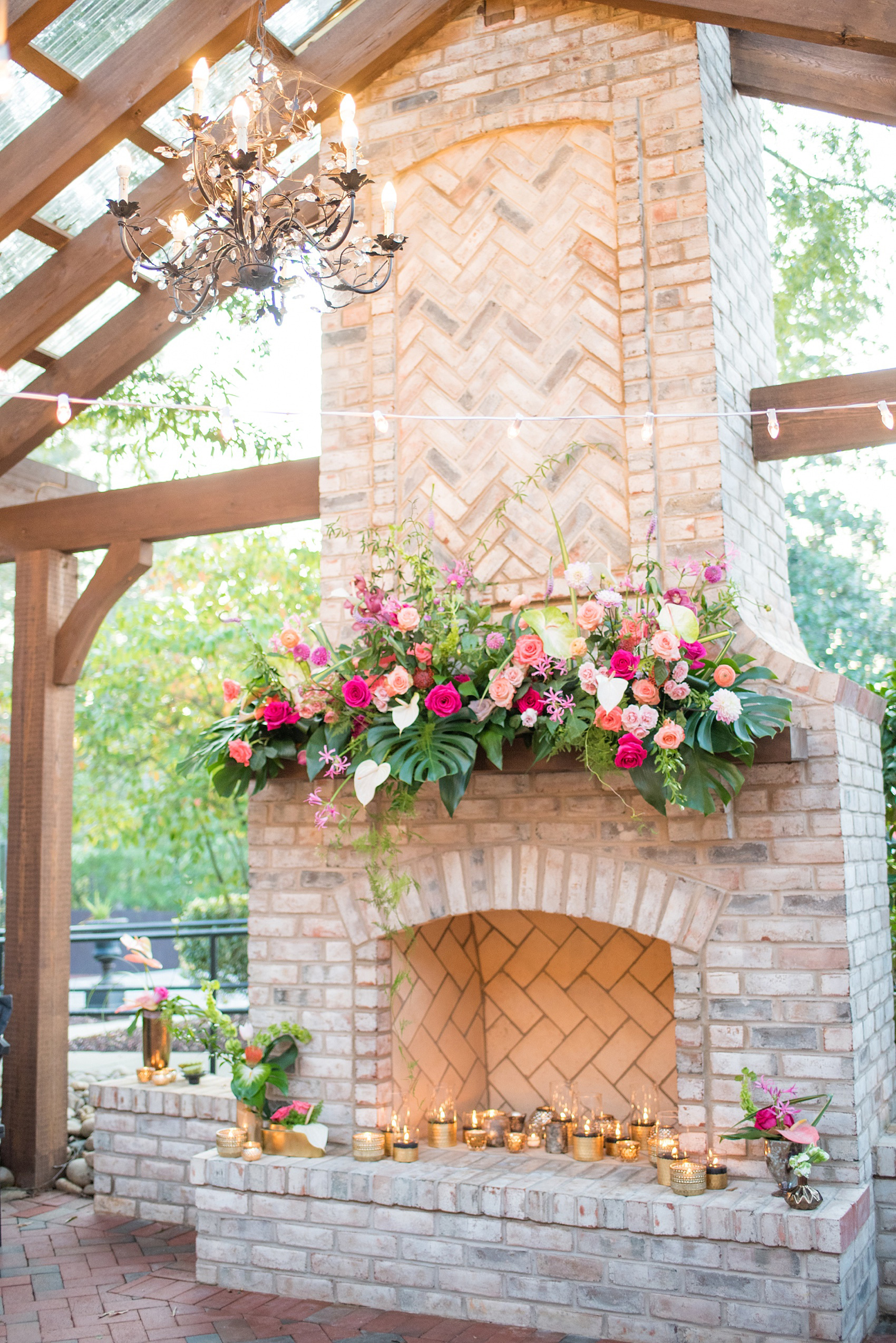 Highgrove Estate wedding photos in North Carolina by Mikkel Paige Photography. These pictures show a beautiful venue and detail images with tropical colorful flowers and bouquets by Flowers on Broad Street, near Raleigh. This couple had pink and green touches, planned by @asouthernsoiree. Click through for more details like this from their celebration! #NorthCarolinaVenues #WeddingVenues #MikkelPaige #ASouthernSoiree #tropicalflowers #weddingflowers #weddingbouquet #weddingdetails