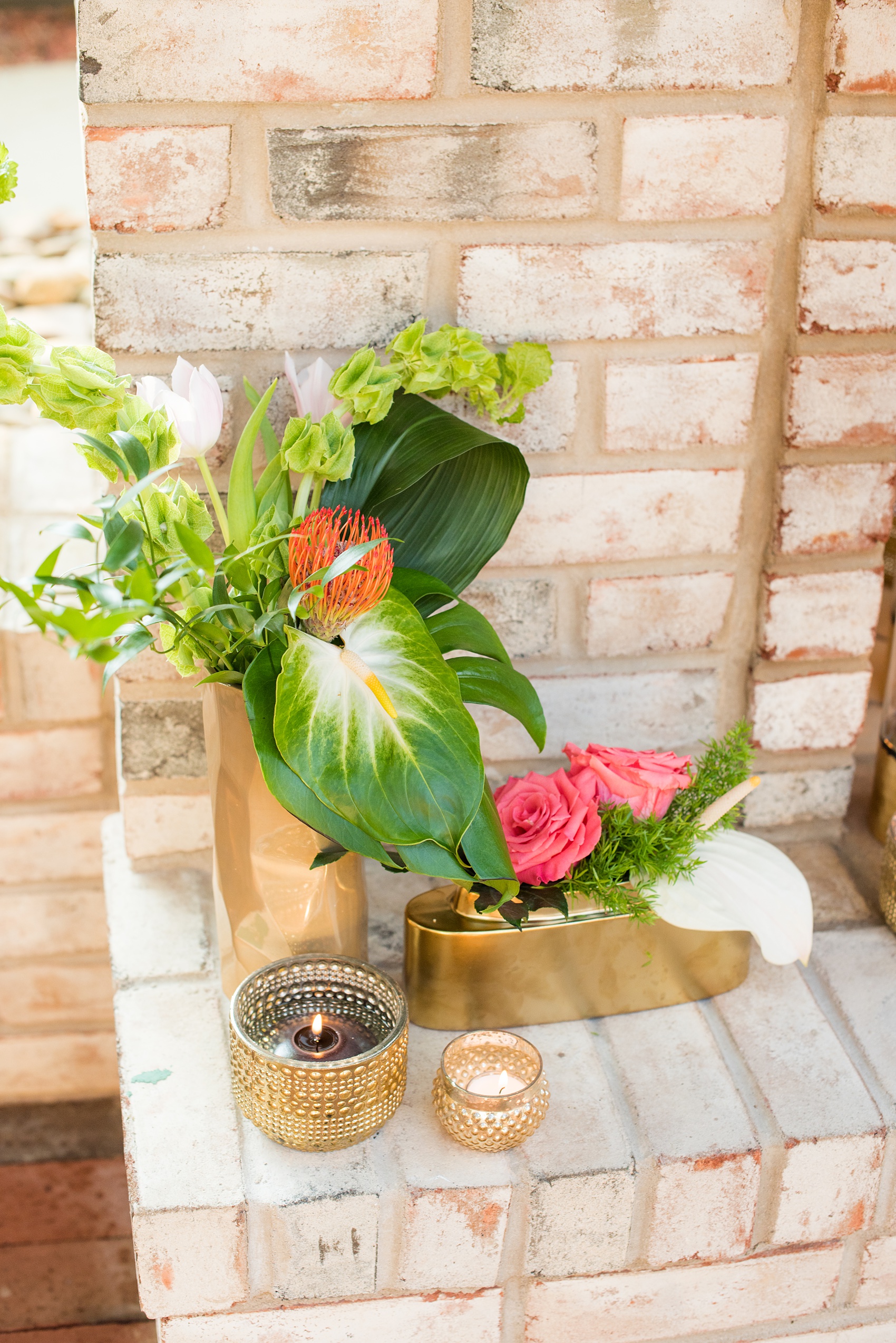 Highgrove Estate wedding photos in North Carolina by Mikkel Paige Photography. These pictures show a beautiful venue and detail images with tropical colorful flowers and bouquets by Flowers on Broad Street, near Raleigh. This couple had pink and green touches, planned by @asouthernsoiree. Click through for more details like this from their celebration! #NorthCarolinaVenues #WeddingVenues #MikkelPaige #ASouthernSoiree #tropicalflowers #weddingflowers #weddingbouquet #weddingdetails