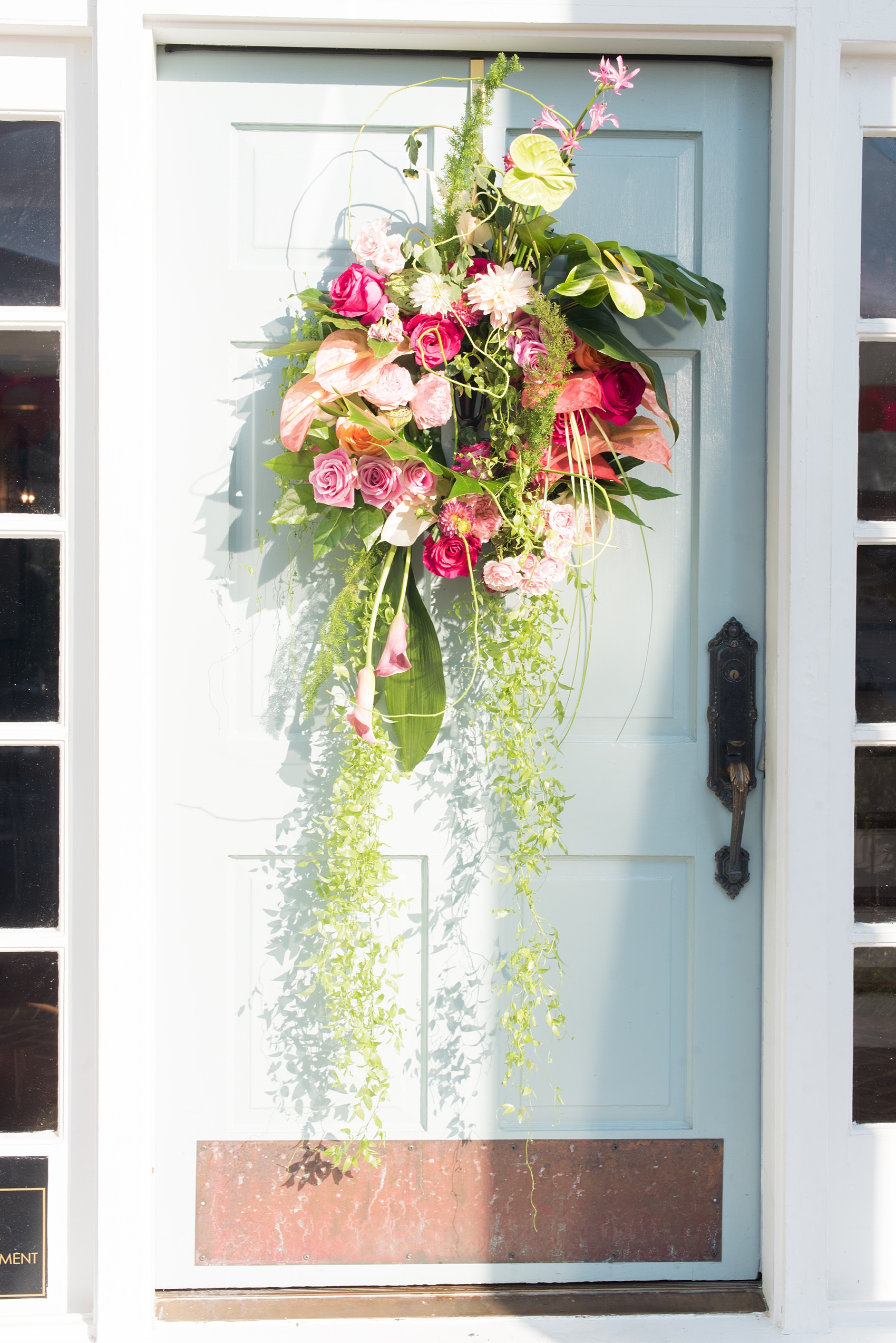 Highgrove Estate wedding photos in North Carolina by Mikkel Paige Photography. These pictures show a beautiful venue and detail images with tropical colorful flowers and bouquets by Flowers on Broad Street, near Raleigh. This couple had pink and green touches, planned by @asouthernsoiree. Click through for more details like this from their celebration! #NorthCarolinaVenues #WeddingVenues #MikkelPaige #ASouthernSoiree #tropicalflowers #weddingflowers #weddingbouquet #weddingdetails