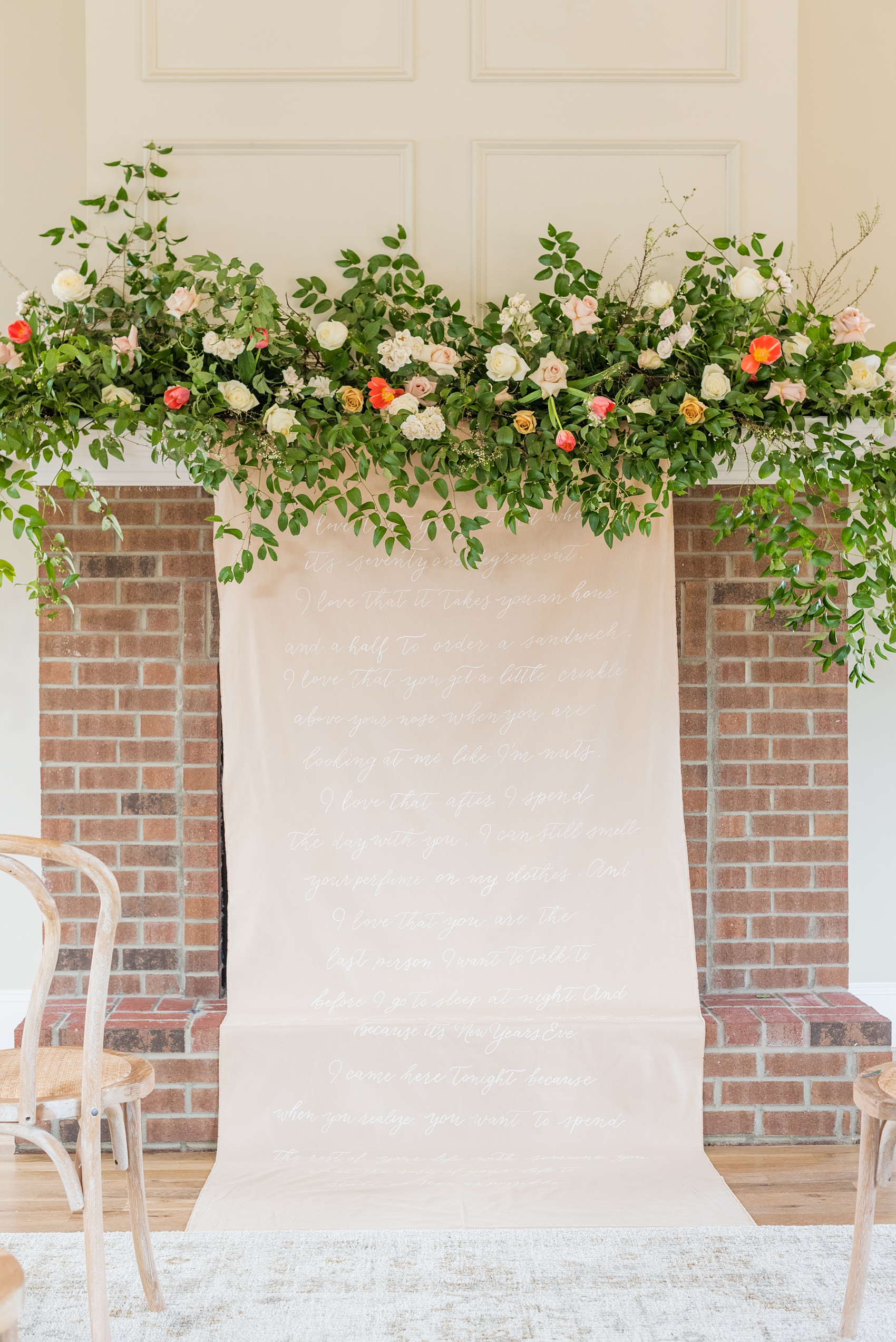 The Bradford NC Photos captured by Mikkel Paige Photography. This North Carolina Raleigh event venue has beautiful gardens and is perfect for outdoor or indoor ceremonies and receptions. Design by @vivalevent with a green, black and peach palette. Ceremony backdrop by Mason Dixon Designs and flowers by New Creations Flowers. #mikkelpaige #ceremonybackdrop #Raleighweddingphotographer #raleighweddingvenues