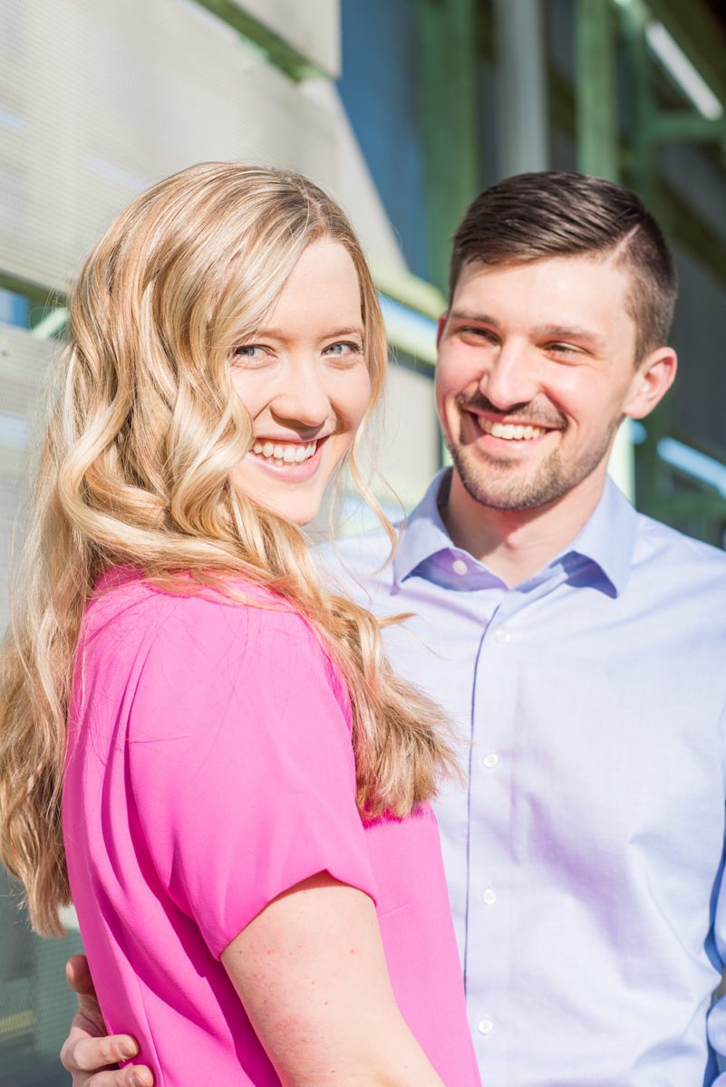 Beautiful pictures of an engagement session at the North Carolina Museum of Art, NCMA by Raleigh North Carolina wedding photographer, Mikkel Paige Photography. They brought their Golden Doodle dog for extra fun and we captured the Cherry Blossoms during a spring photoshoot. | Raleigh Engagement Photographer | #mikkelpaige #RaleighEngagementPhotographer #RaleighEngagementPhotographs