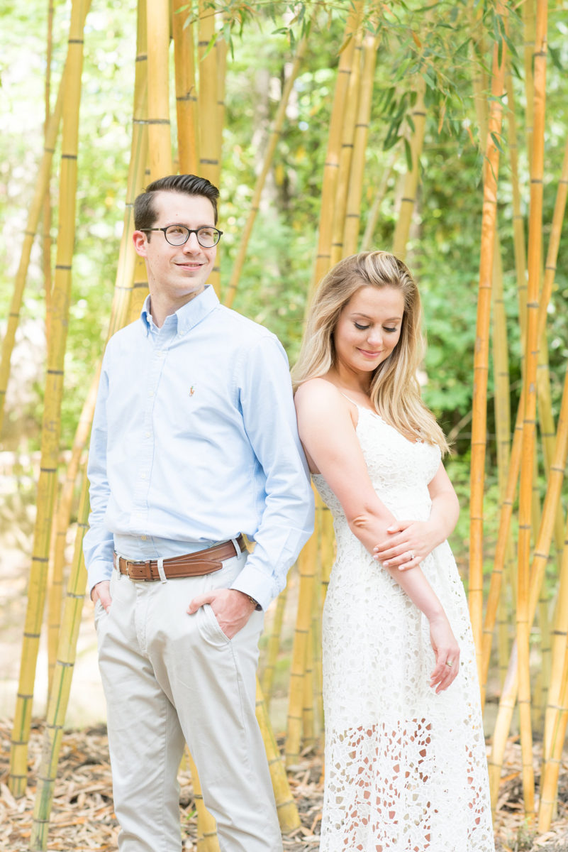 Duke Gardens engagement photos in Durham, North Carolina, by Mikkel Paige Photography. Trees with leaves in full bloom during spring reveal themselves for a May session. #DurhamPhotographer #DurhamWeddingPhotographer #SarahPDukeGardens #DukeGardens #DurhamEngagementSession