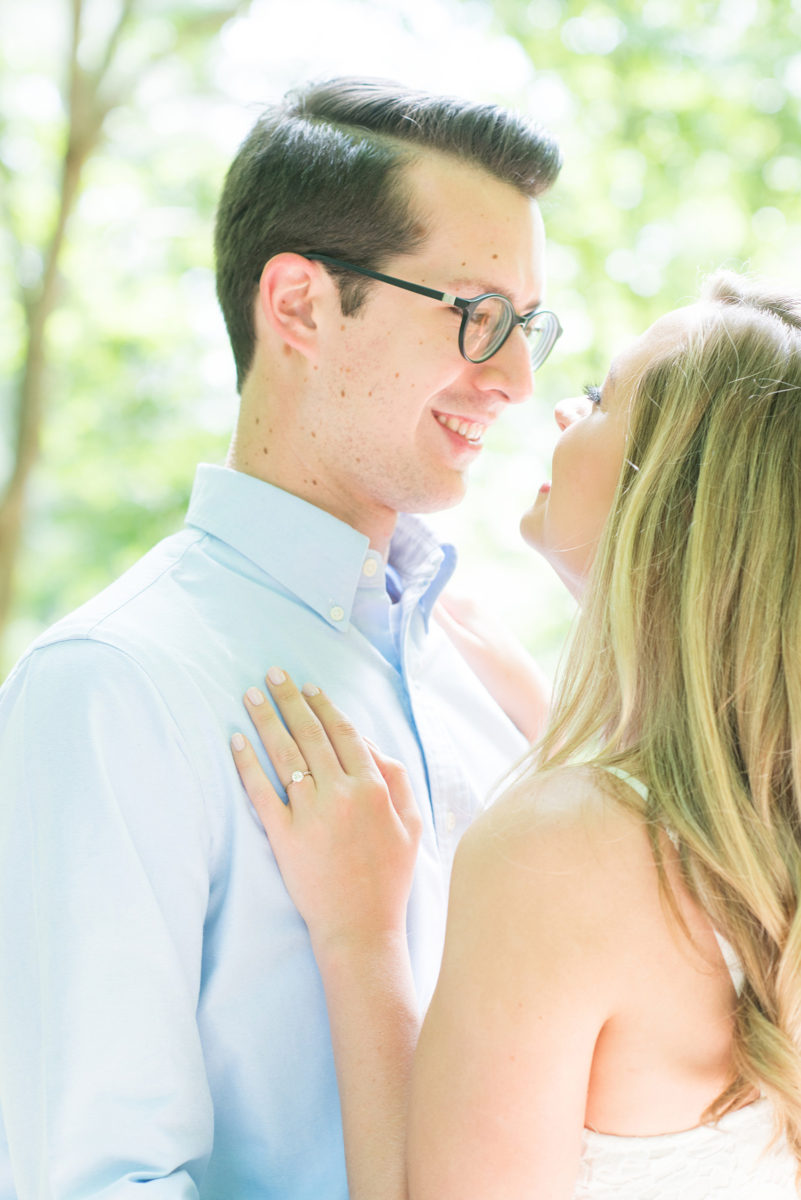 Duke Gardens engagement photos in Durham, North Carolina, by Mikkel Paige Photography. Trees with leaves in full bloom during spring reveal themselves for a May session. #DurhamPhotographer #DurhamWeddingPhotographer #SarahPDukeGardens #DukeGardens #DurhamEngagementSession