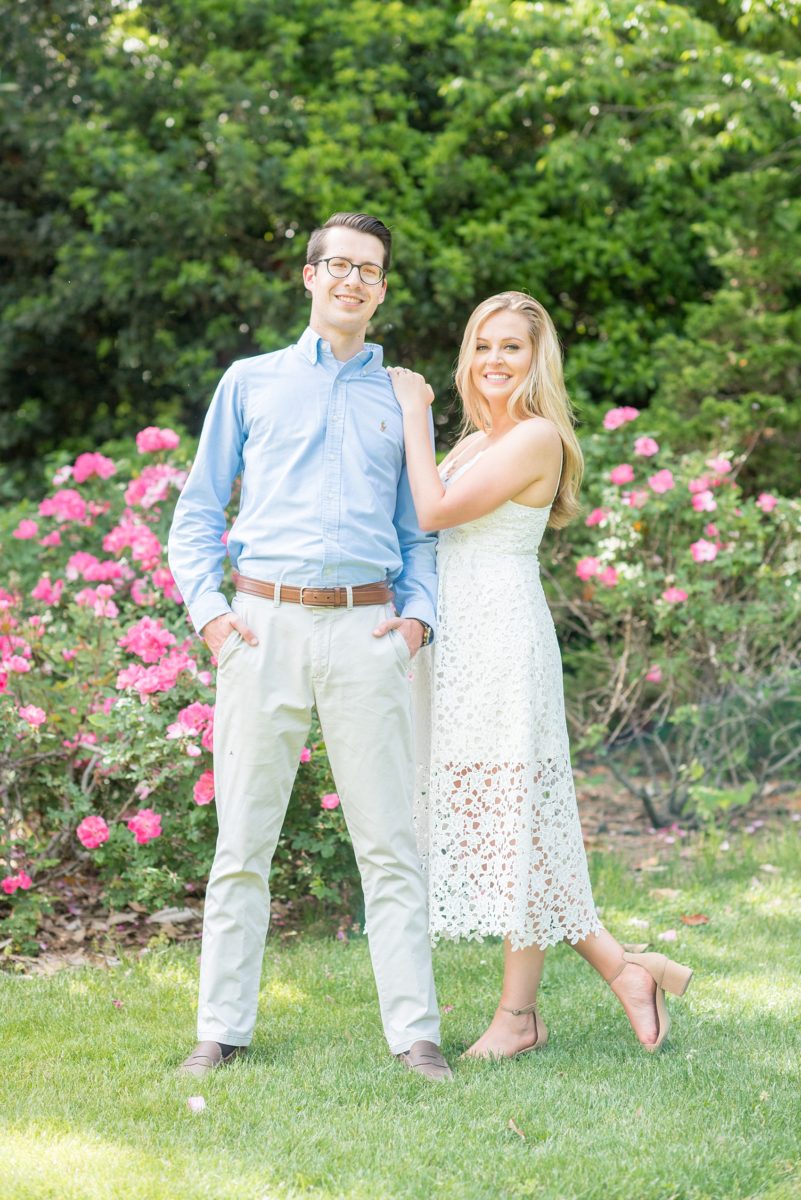 Duke Gardens engagement photos in Durham, North Carolina, by Mikkel Paige Photography. Trees with leaves in full bloom during spring reveal themselves for a May session. #DurhamPhotographer #DurhamWeddingPhotographer #SarahPDukeGardens #DukeGardens #DurhamEngagementSession