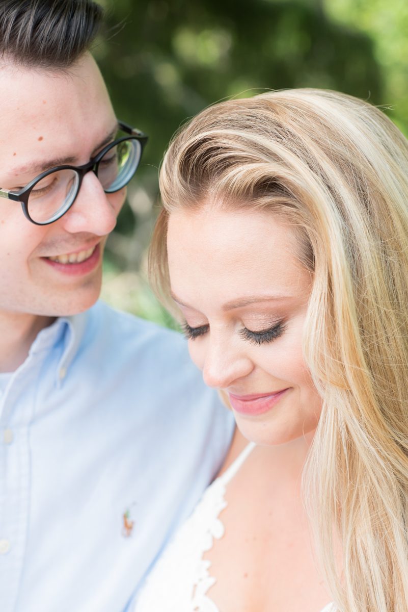 Duke Gardens engagement photos in Durham, North Carolina, by Mikkel Paige Photography. Trees with leaves in full bloom during spring reveal themselves for a May session. #DurhamPhotographer #DurhamWeddingPhotographer #SarahPDukeGardens #DukeGardens #DurhamEngagementSession