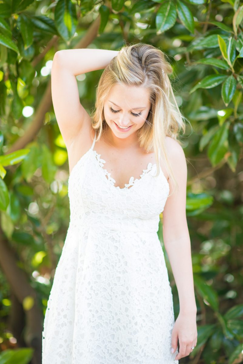 Duke Gardens engagement photos in Durham, North Carolina, by Mikkel Paige Photography. Trees with leaves in full bloom during spring reveal themselves for a May session. #DurhamPhotographer #DurhamWeddingPhotographer #SarahPDukeGardens #DukeGardens #DurhamEngagementSession