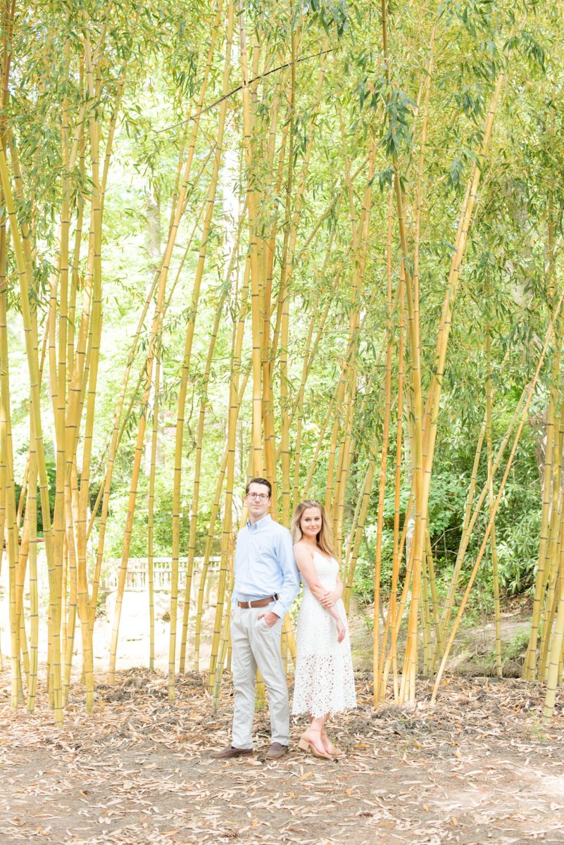 Duke Gardens engagement photos in Durham, North Carolina, by Mikkel Paige Photography. Trees with leaves in full bloom during spring reveal themselves for a May session. #DurhamPhotographer #DurhamWeddingPhotographer #SarahPDukeGardens #DukeGardens #DurhamEngagementSession