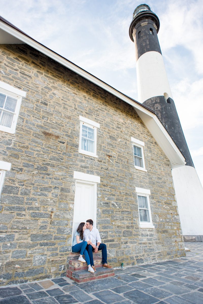 Beautiful Long Island engagement photos on the beach with a lighthouse. Mikkel Paige Photography captured the couple at Robert Moses state park in New York, just 40 minutes from NYC. #mikkelpaige #LongIslandEngagement #LongIslandBeachEngagement #Beachweddingphotos #LongIslandphotographer #LongIslandWeddingPhotographer