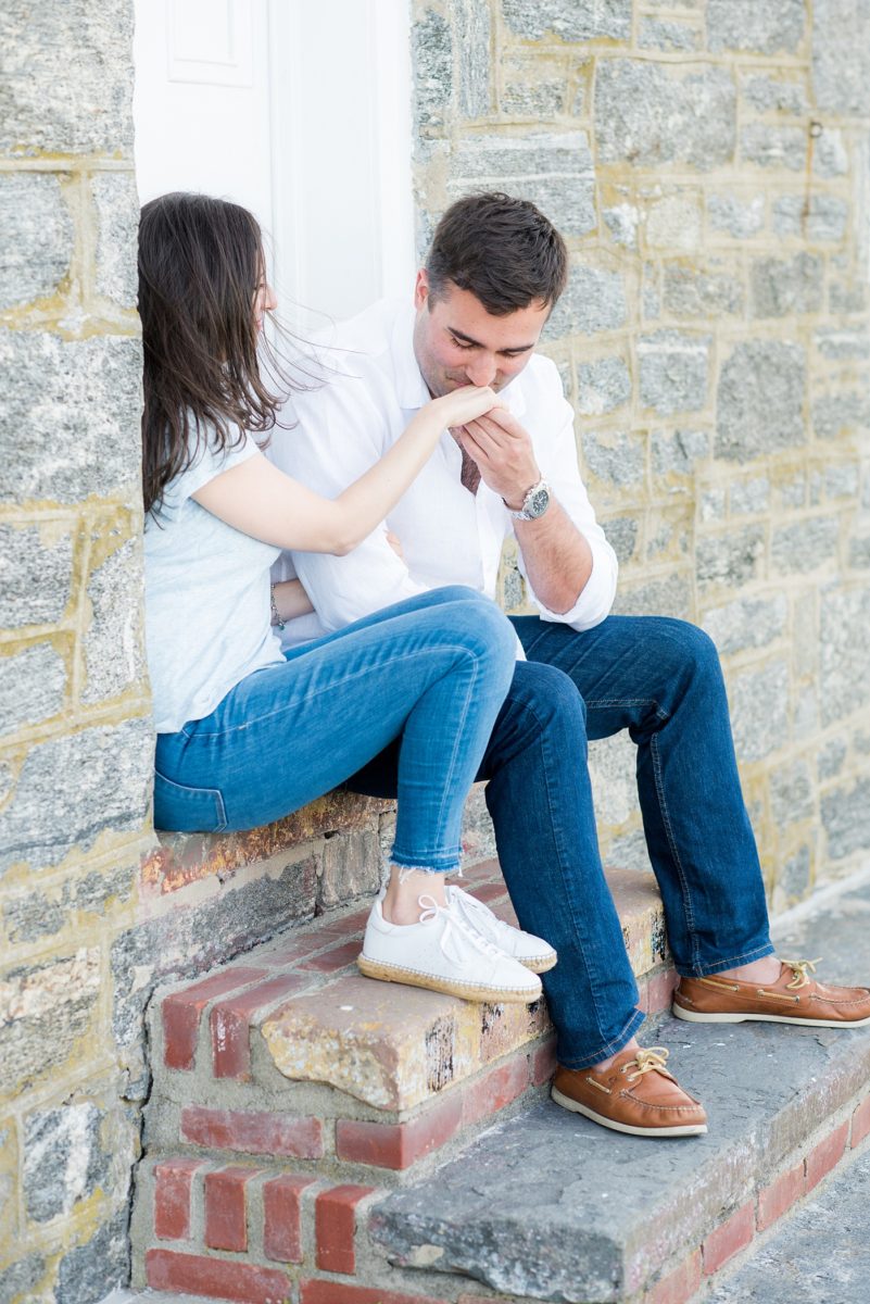 Beautiful Long Island engagement photos on the beach with a lighthouse. Mikkel Paige Photography captured the couple at Robert Moses state park in New York, just 40 minutes from NYC. #mikkelpaige #LongIslandEngagement #LongIslandBeachEngagement #Beachweddingphotos #LongIslandphotographer #LongIslandWeddingPhotographer