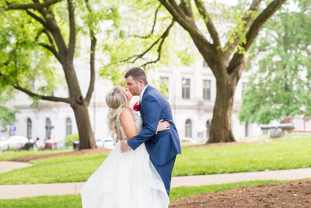 A beautiful spring wedding in downtown Raleigh, North Carolina, at the event venue, The Stockroom at 230 and The Glass Box. Their photographer, Mikkel Paige Photography, captured inspiring bride, groom and wedding portraits and reception pictures of their hot pink and aqua blue colors. #MikkelPaige #DowntownRaleigh #RaleighWedding #RaleighVenue #TheStockroomat230