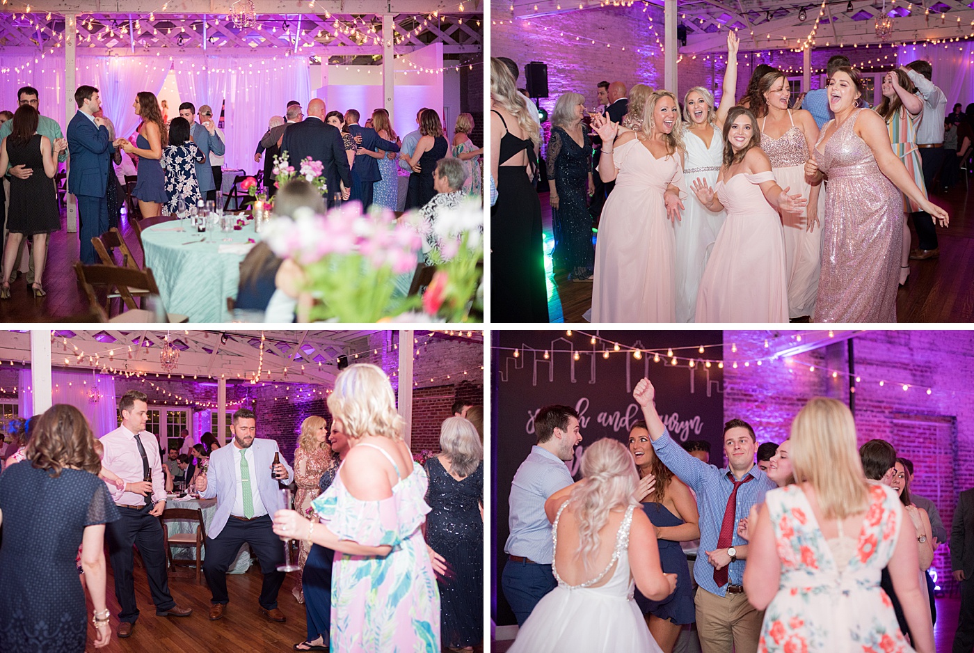 A beautiful spring wedding in downtown Raleigh, North Carolina, at the event venue The Stockroom at 230. Mikkel Paige Photography, their photographer, captured inspiring reception pictures of their hot pink and aqua blue colors. #MikkelPaige #DowntownRaleigh #RaleighWedding #RaleighVenue #TheStockroomat230 #weddingreception