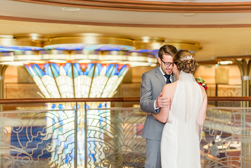 Disney Cruise Line wedding photos on Castaway Cay and the Disney Dream ship by Mikkel Paige Photography. This fairy tale wedding make the bride and groom's dream come true to get married in a fun location, spotlighting their love for the brand. #mikkelpaige #disneywedding #disneyfairytalewedding #disneycruiseline #disneycruiselinewedding #disneydream #cruisewedding #disneyweddingpackage