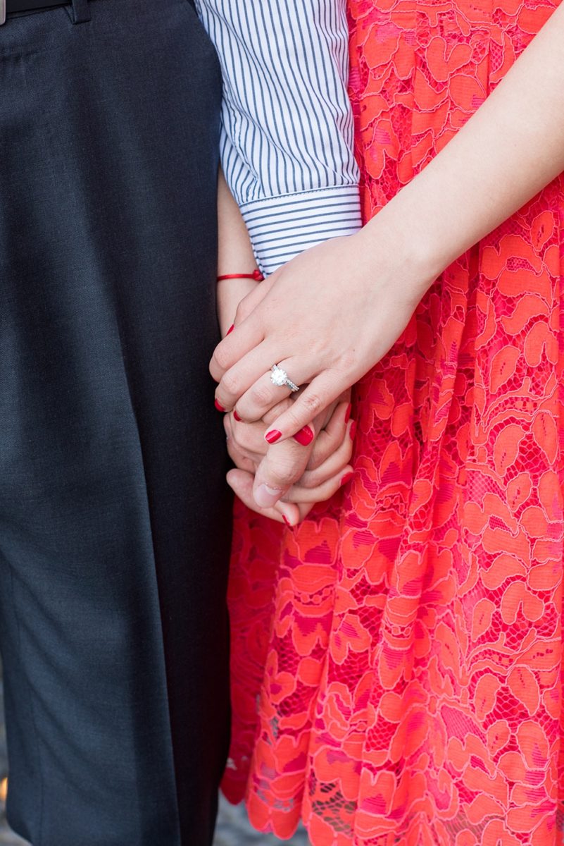 New York City pictures with a beautiful, fun couple with modern style. From a classic round diamond ring to sweet kisses with the Manhattan Skyline, Mikkel Paige Photography took them around western, lower NYC photographing their love at Google headquarters and Washington Square Park for engagement photos. #MikkelPaige #NYCengagementphotos #NewYorkCityEngagementPhotos #NYCengagementpictures